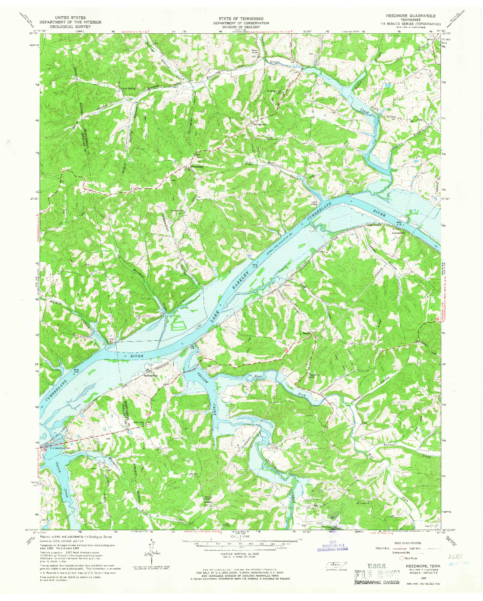 USGS 1:24000-SCALE QUADRANGLE FOR NEEDMORE, TN 1965