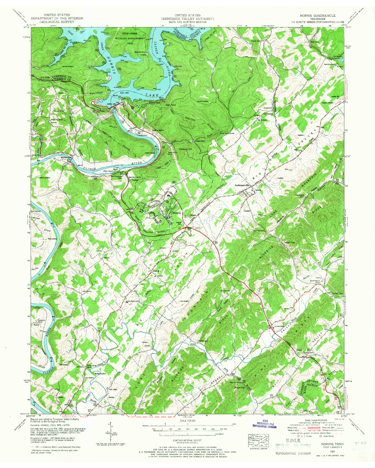 USGS 1:24000-SCALE QUADRANGLE FOR NORRIS, TN 1952