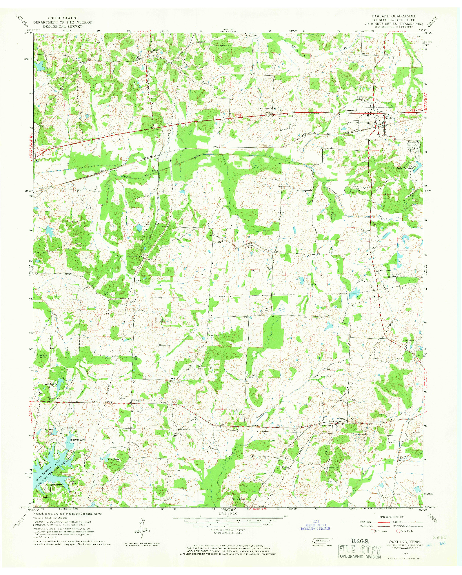 USGS 1:24000-SCALE QUADRANGLE FOR OAKLAND, TN 1965