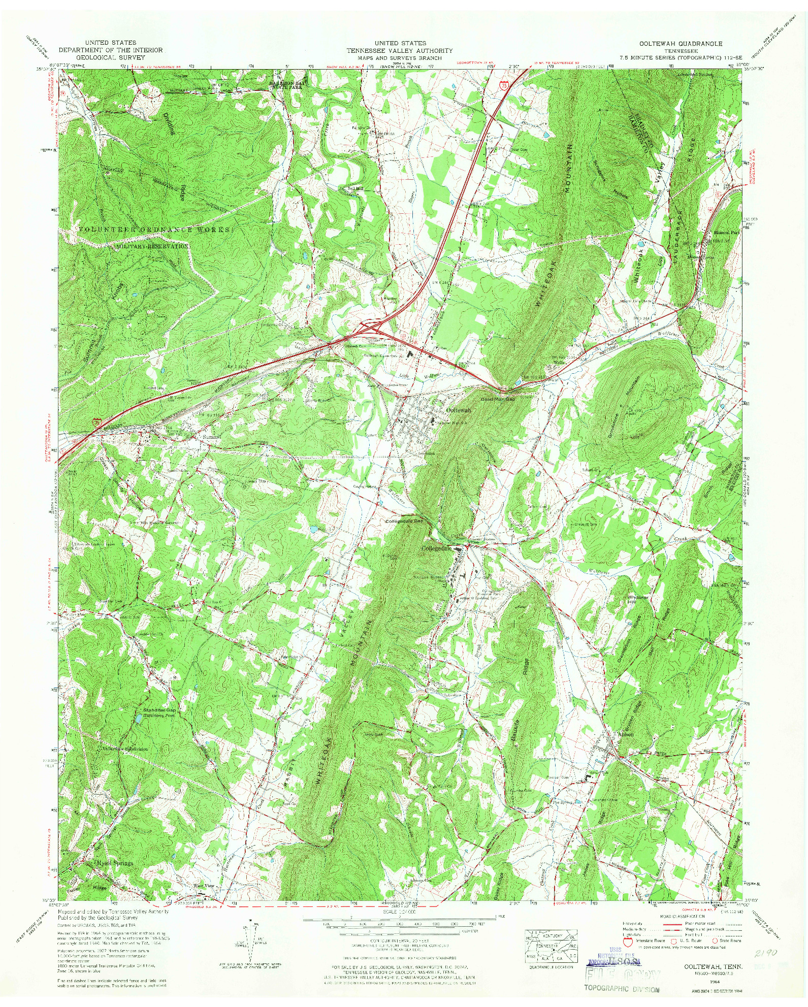 USGS 1:24000-SCALE QUADRANGLE FOR OOLTEWAH, TN 1964