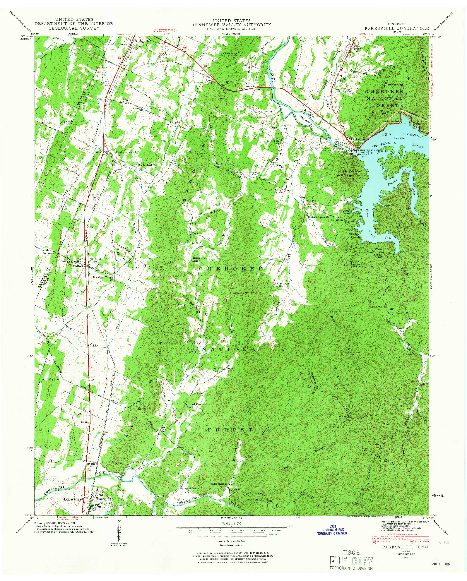 USGS 1:24000-SCALE QUADRANGLE FOR PARKSVILLE, TN 1942