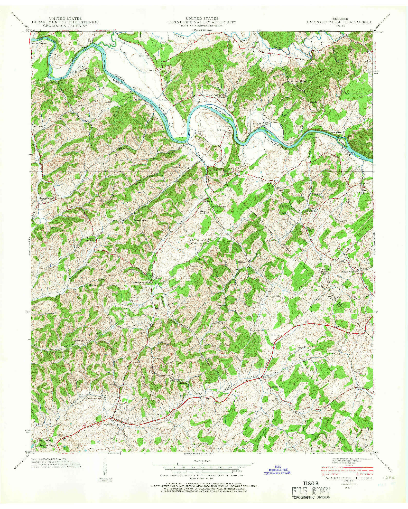 USGS 1:24000-SCALE QUADRANGLE FOR PARROTTSVILLE, TN 1939