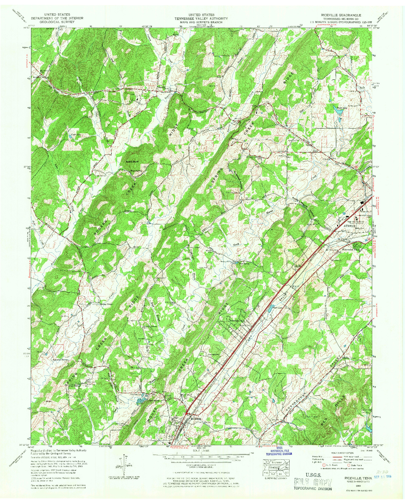 USGS 1:24000-SCALE QUADRANGLE FOR RICEVILLE, TN 1964