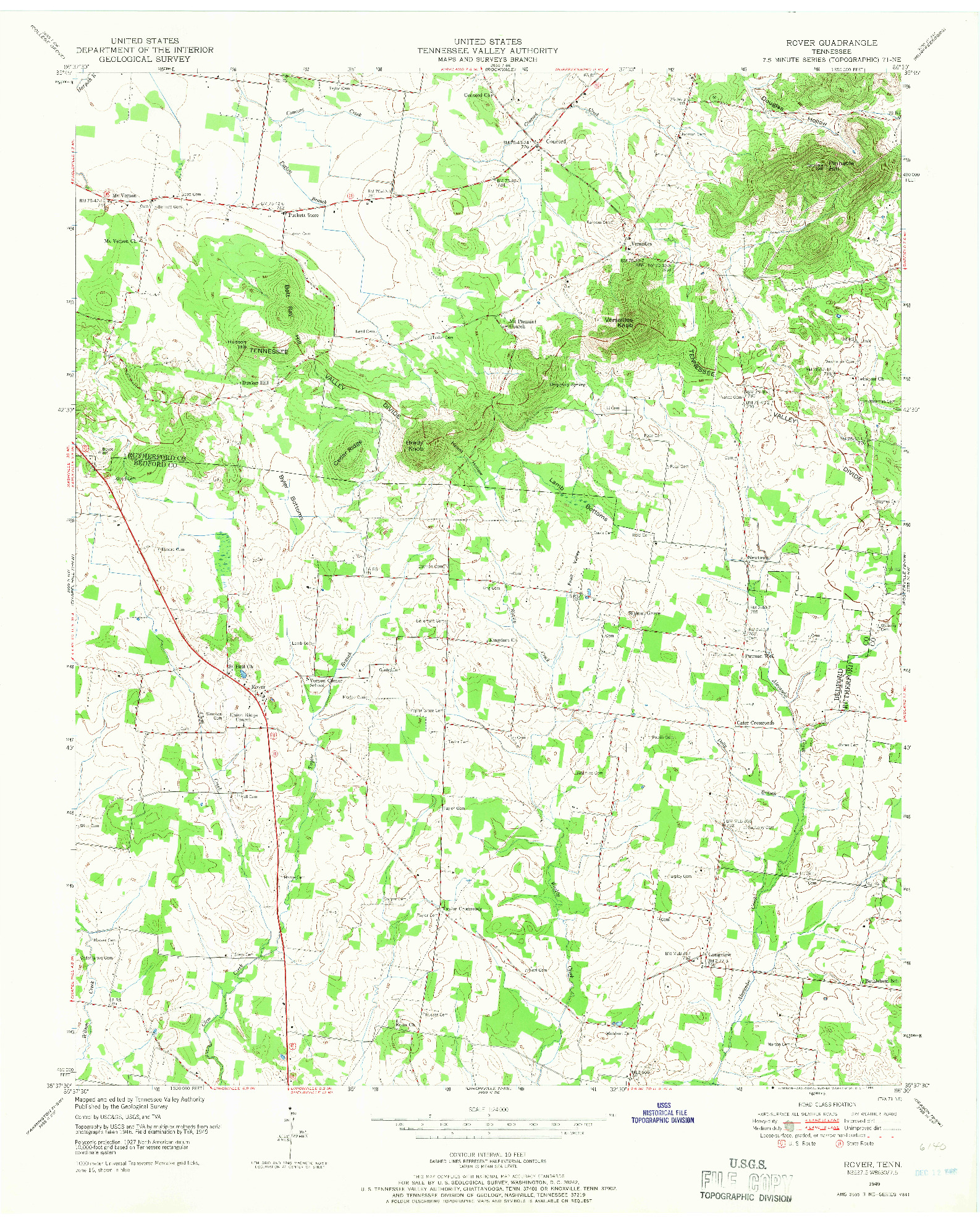 USGS 1:24000-SCALE QUADRANGLE FOR ROVER, TN 1949