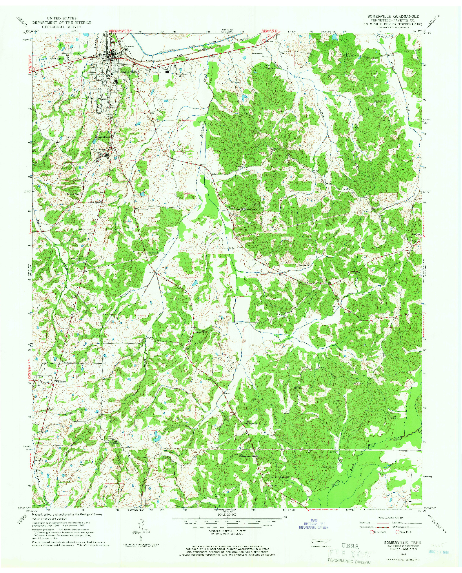 USGS 1:24000-SCALE QUADRANGLE FOR SOMERVILLE, TN 1965