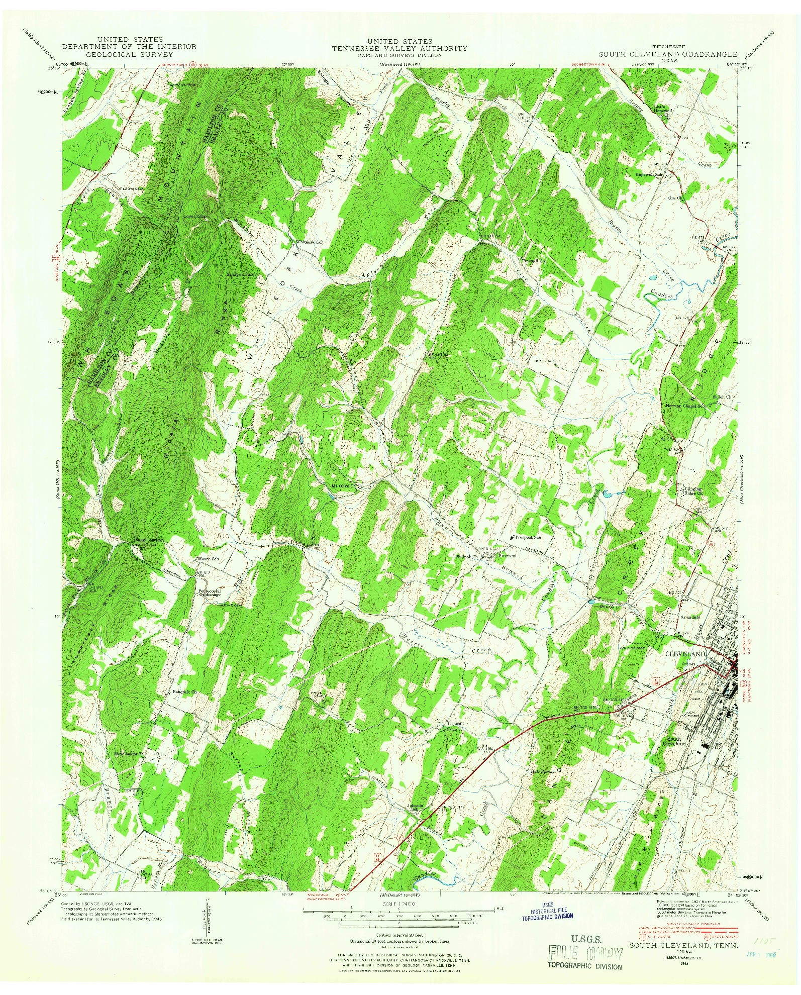 USGS 1:24000-SCALE QUADRANGLE FOR SOUTH CLEVELAND, TN 1943