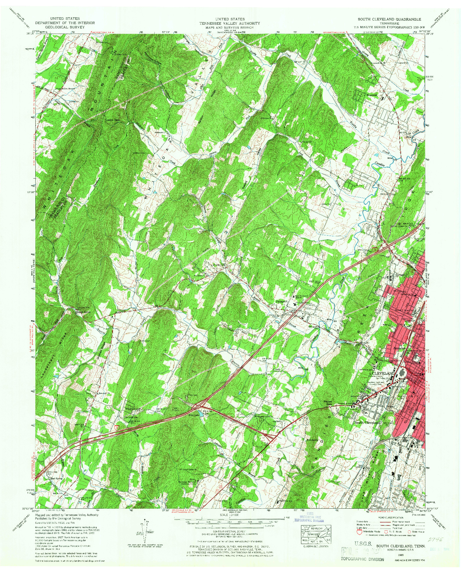 USGS 1:24000-SCALE QUADRANGLE FOR SOUTH CLEVELAND, TN 1965