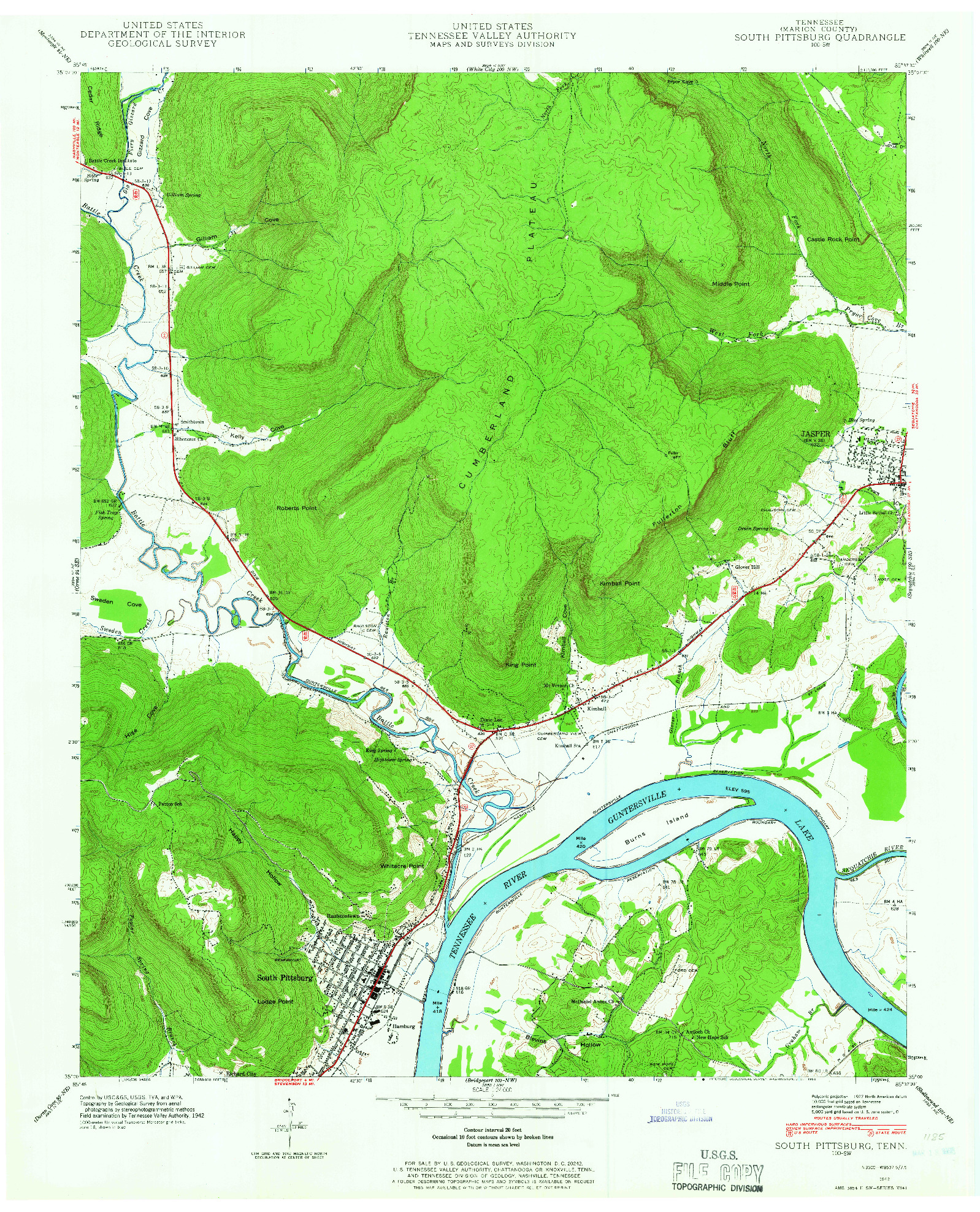 USGS 1:24000-SCALE QUADRANGLE FOR SOUTH PITTSBURG, TN 1942