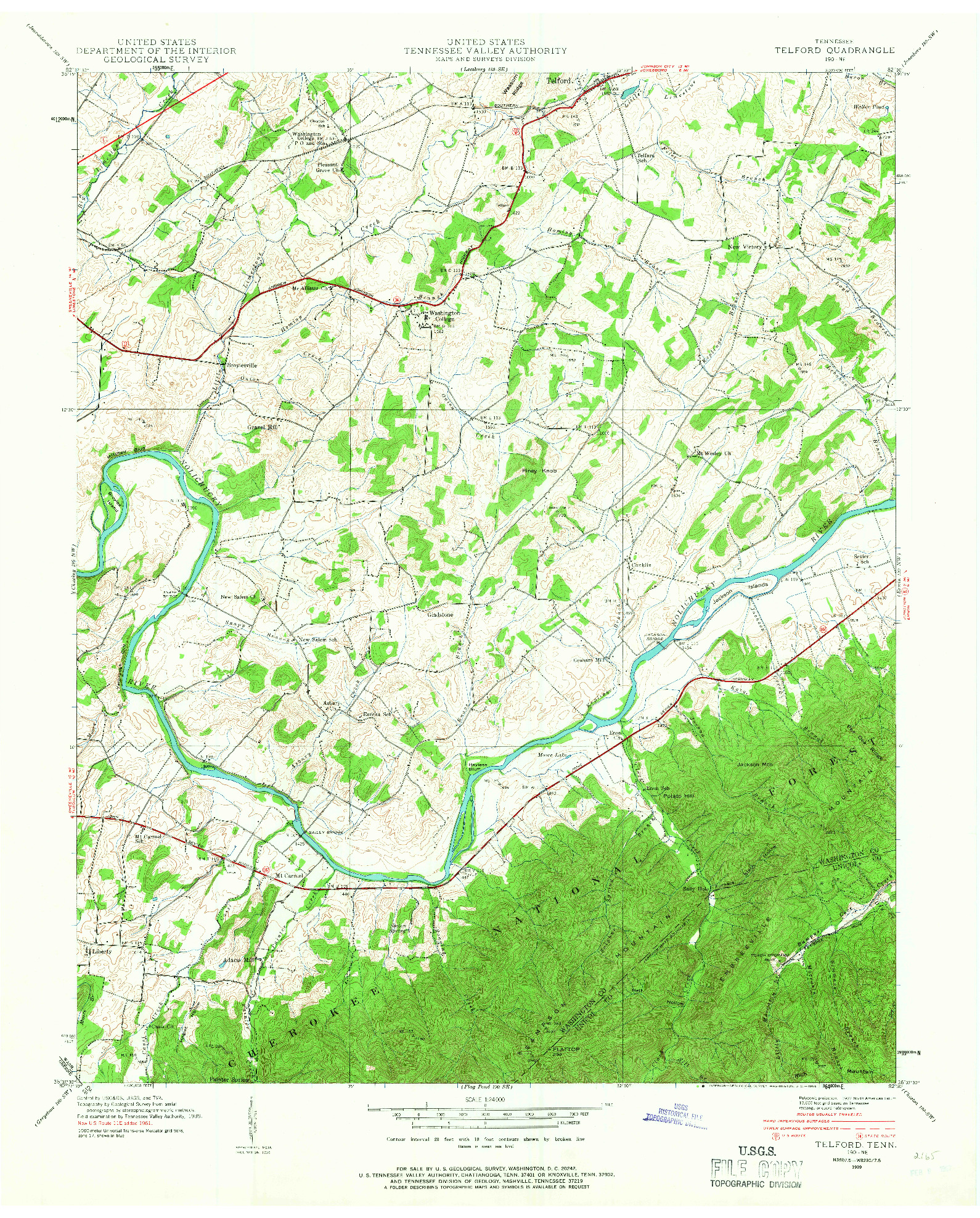 USGS 1:24000-SCALE QUADRANGLE FOR TELFORD, TN 1939