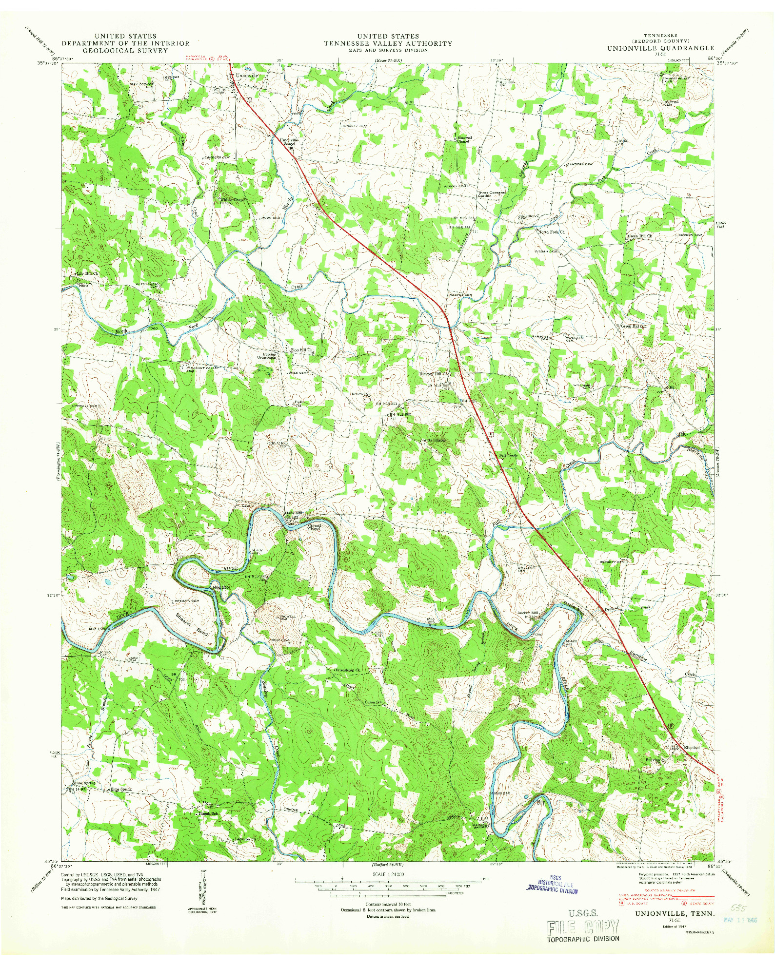 USGS 1:24000-SCALE QUADRANGLE FOR UNIONVILLE, TN 1947