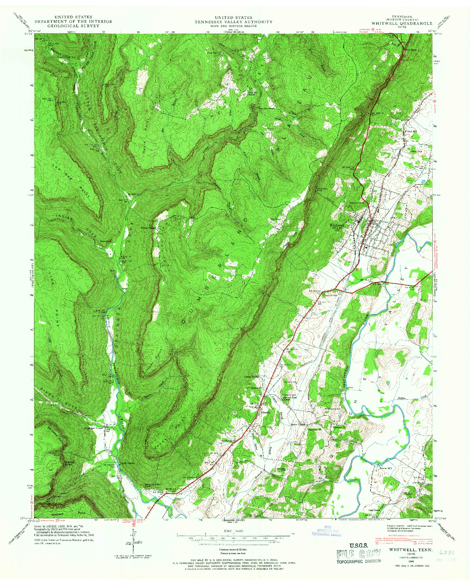 USGS 1:24000-SCALE QUADRANGLE FOR WHITWELL, TN 1946