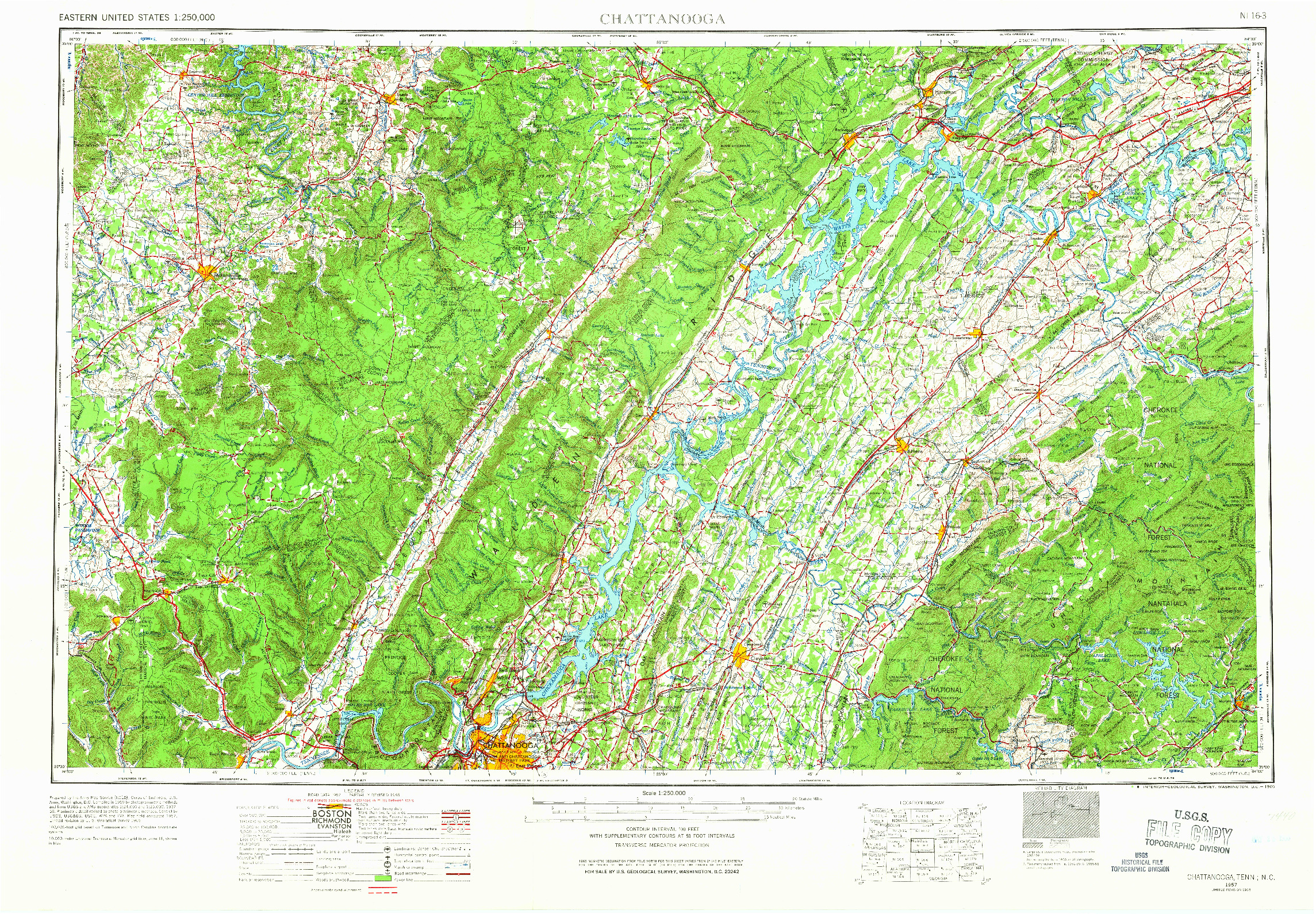 USGS 1:250000-SCALE QUADRANGLE FOR CHATTANOOGA, TN 1957