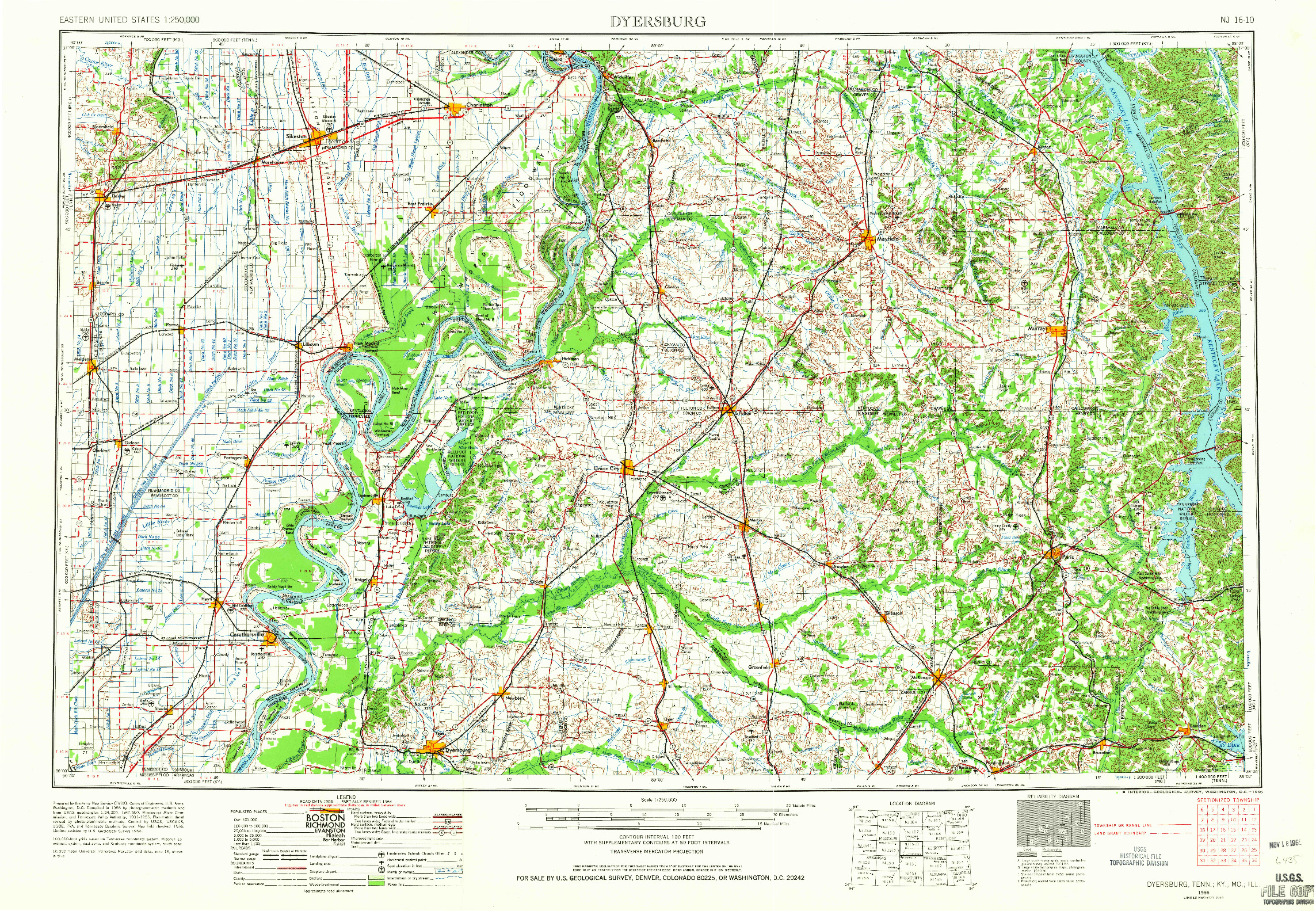 USGS 1:250000-SCALE QUADRANGLE FOR DYERSBURG, TN 1956