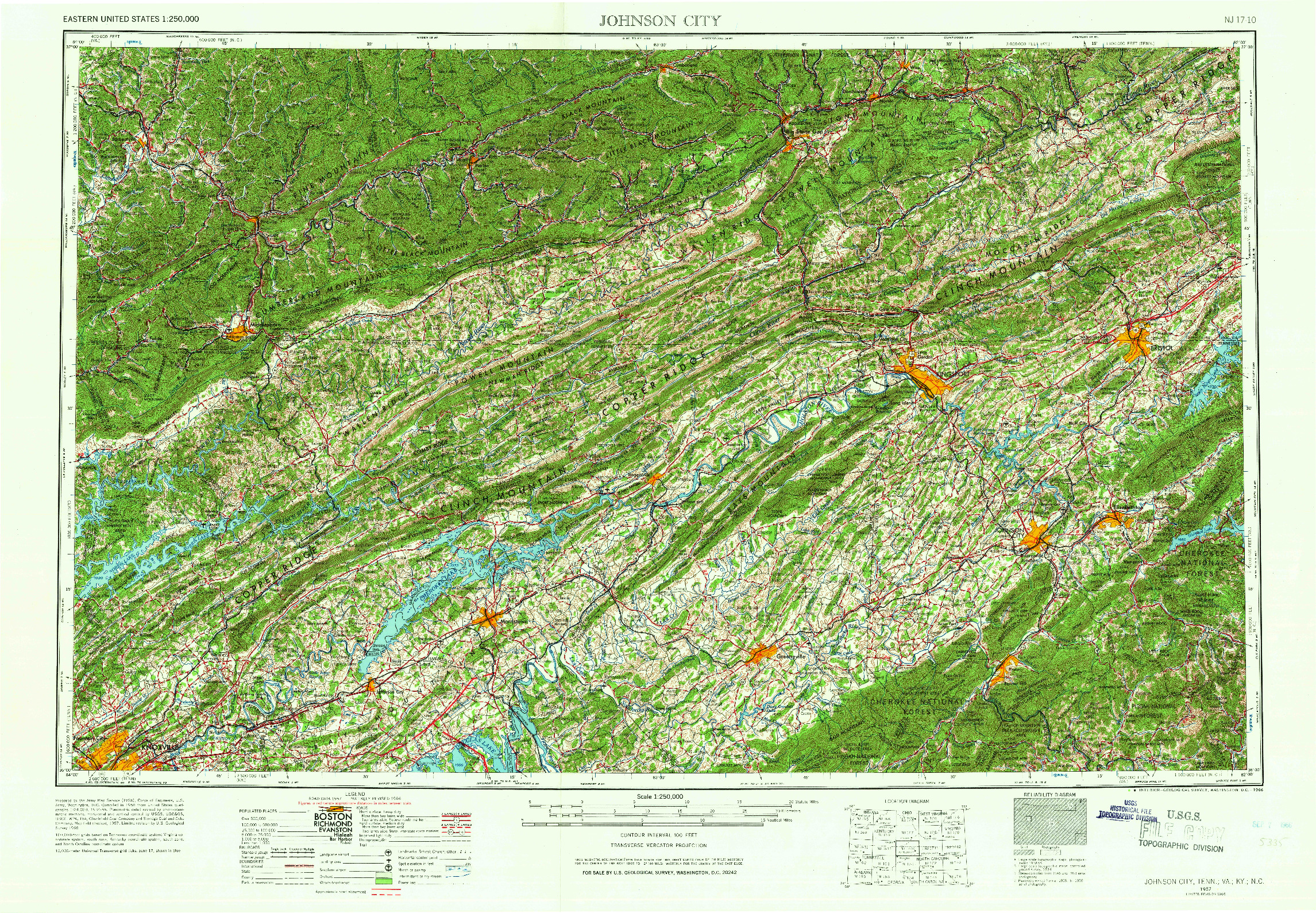 USGS 1:250000-SCALE QUADRANGLE FOR JOHNSON CITY, TN 1957