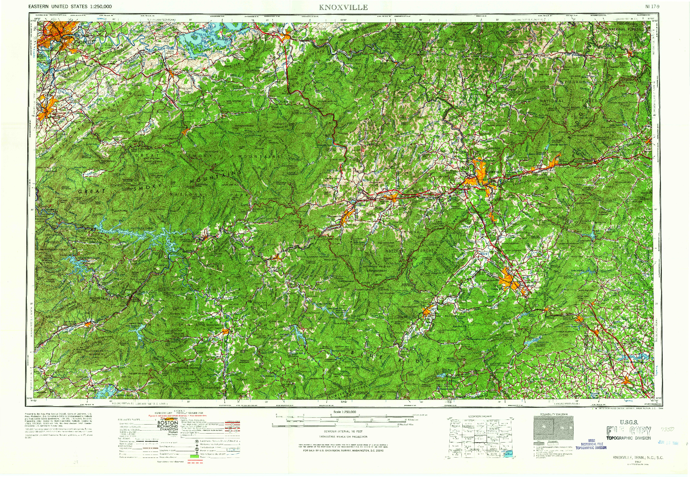 USGS 1:250000-SCALE QUADRANGLE FOR KNOXVILLE, TN 1957