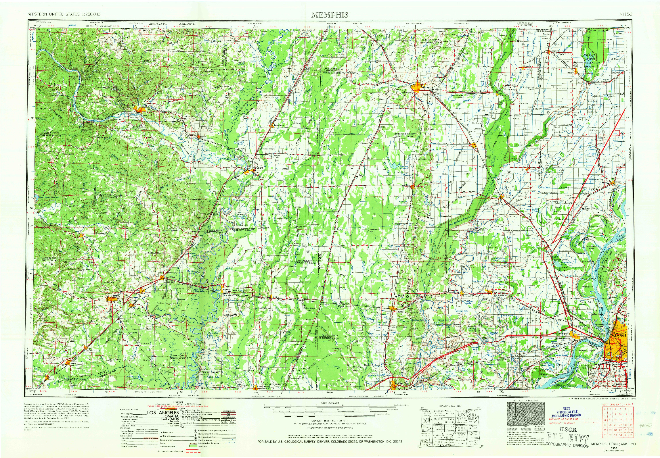 USGS 1:250000-SCALE QUADRANGLE FOR MEMPHIS, TN 1953