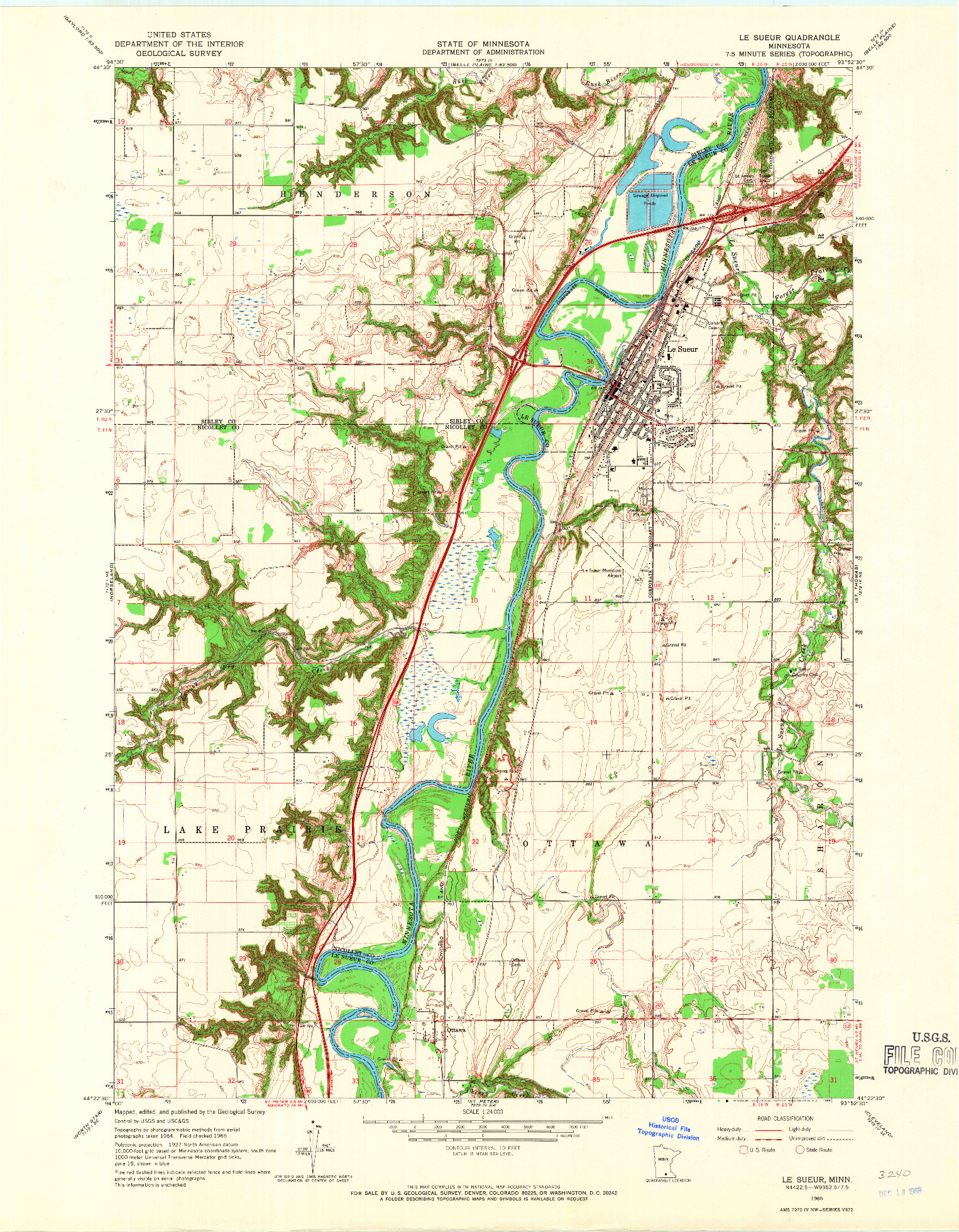 USGS 1:24000-SCALE QUADRANGLE FOR LE SUEUR, MN 1965