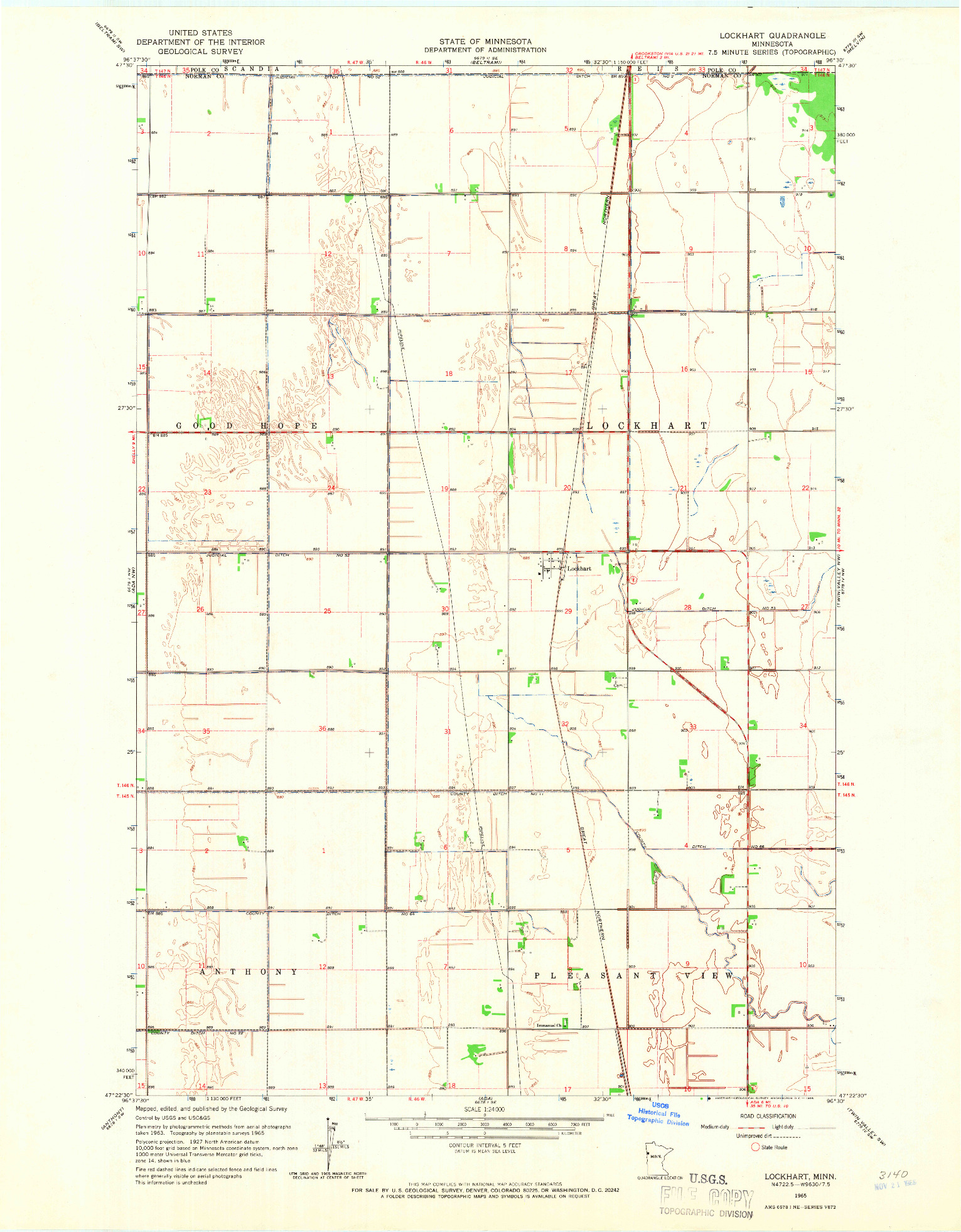 USGS 1:24000-SCALE QUADRANGLE FOR LOCKHART, MN 1965