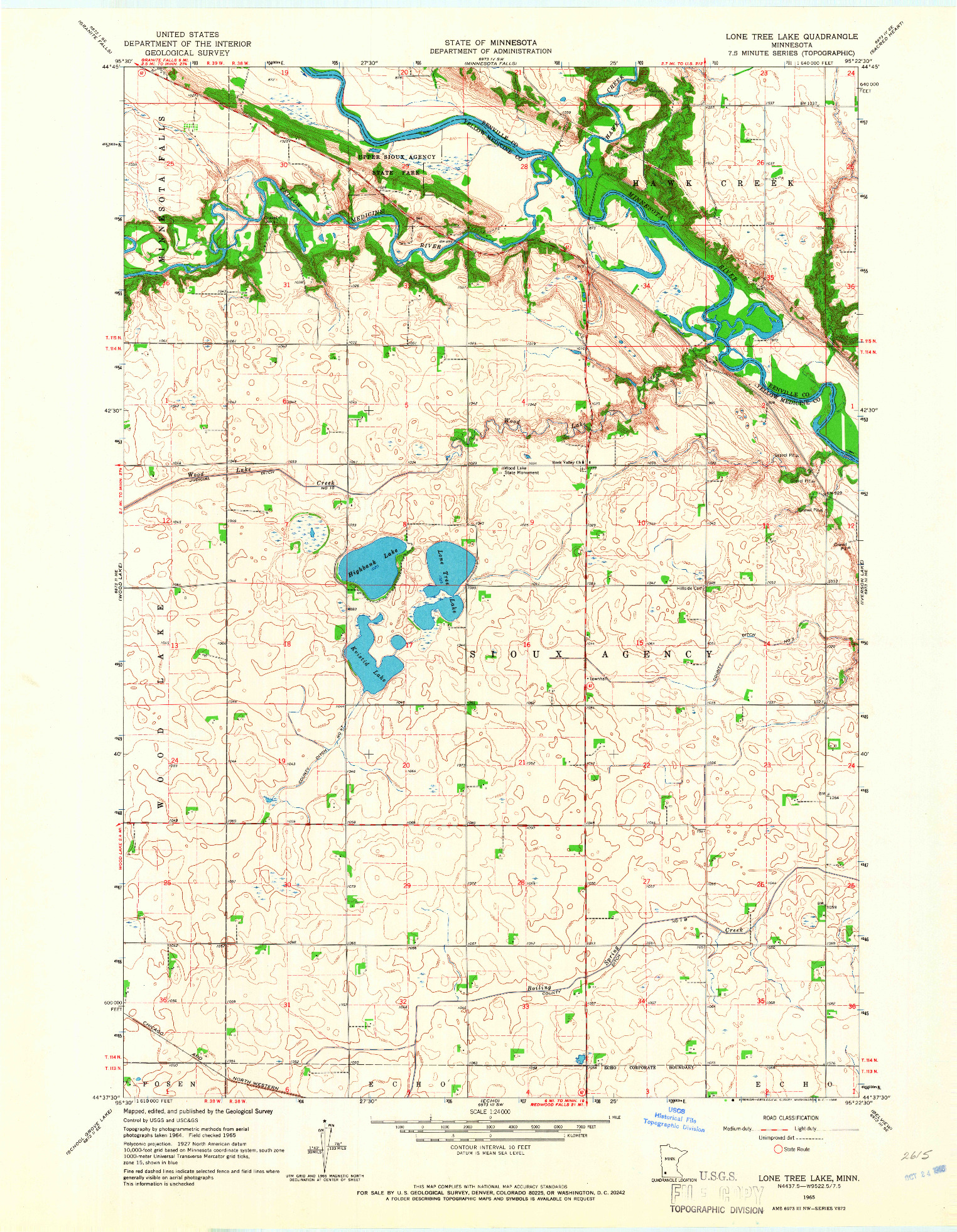 USGS 1:24000-SCALE QUADRANGLE FOR LONE TREE LAKE, MN 1965