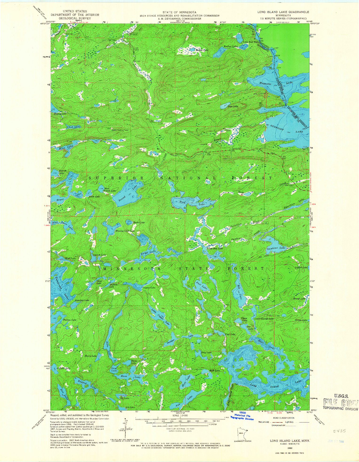 USGS 1:24000-SCALE QUADRANGLE FOR LONG ISLAND LAKE, MN 1960