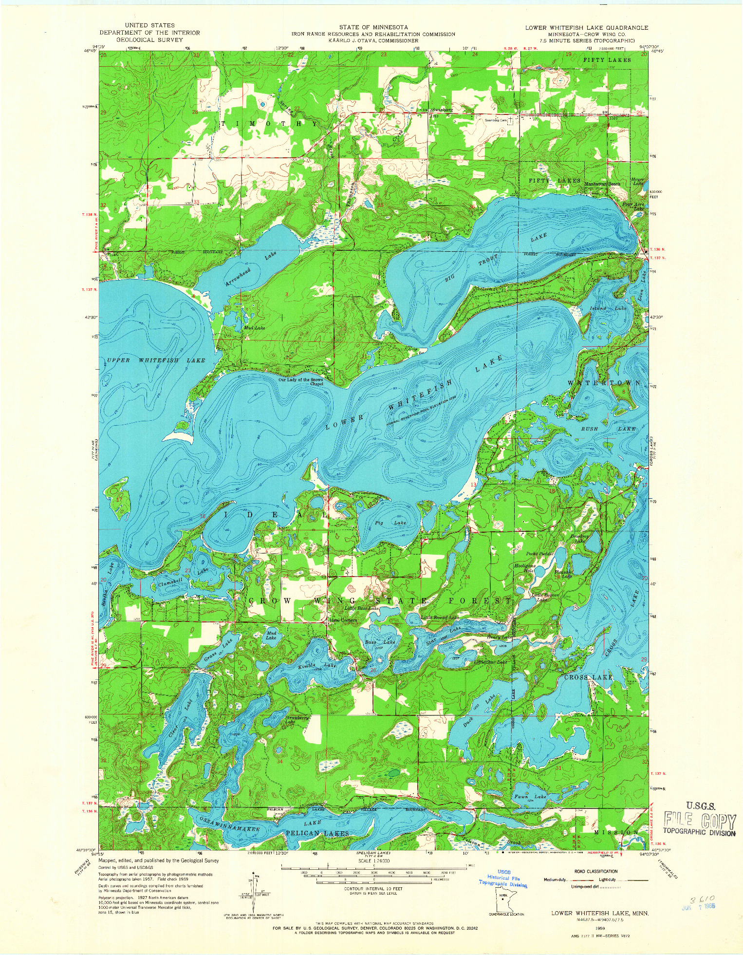 USGS 1:24000-SCALE QUADRANGLE FOR LOWER WHITEFISH LAKE, MN 1959