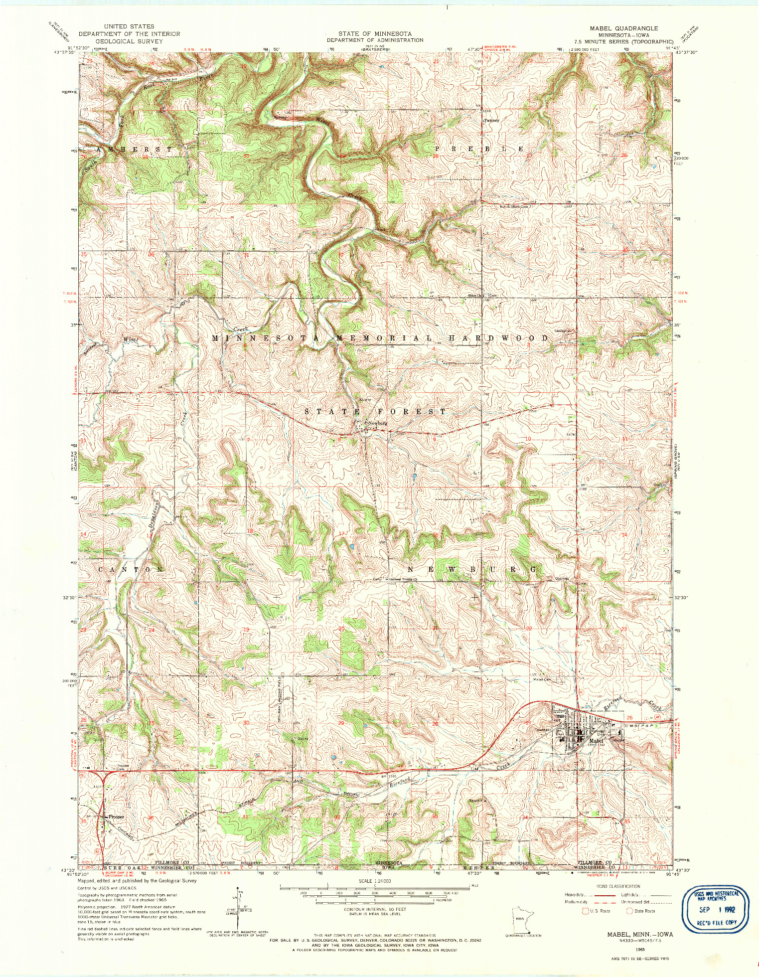 USGS 1:24000-SCALE QUADRANGLE FOR MABEL, MN 1965