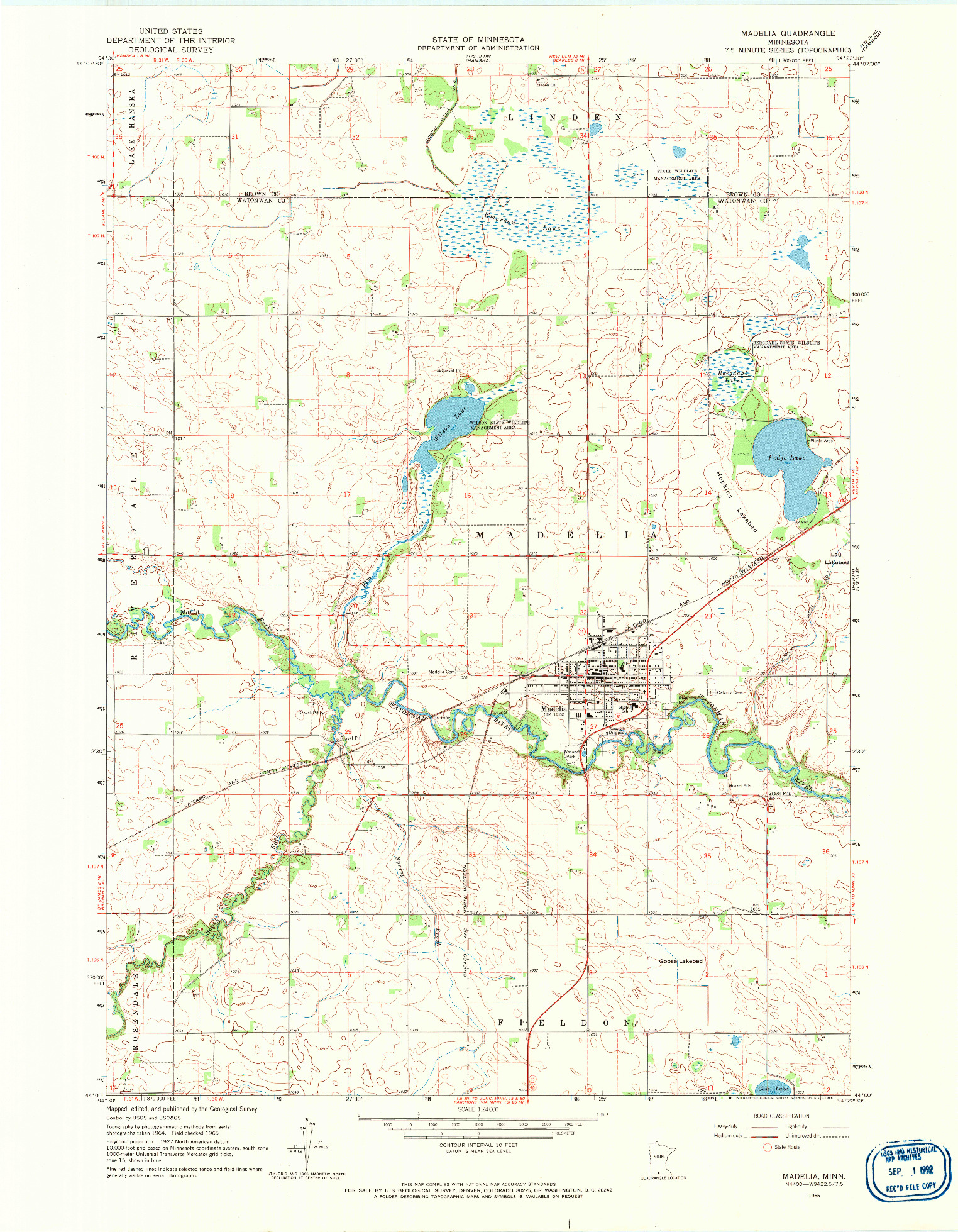 USGS 1:24000-SCALE QUADRANGLE FOR MADELIA, MN 1965