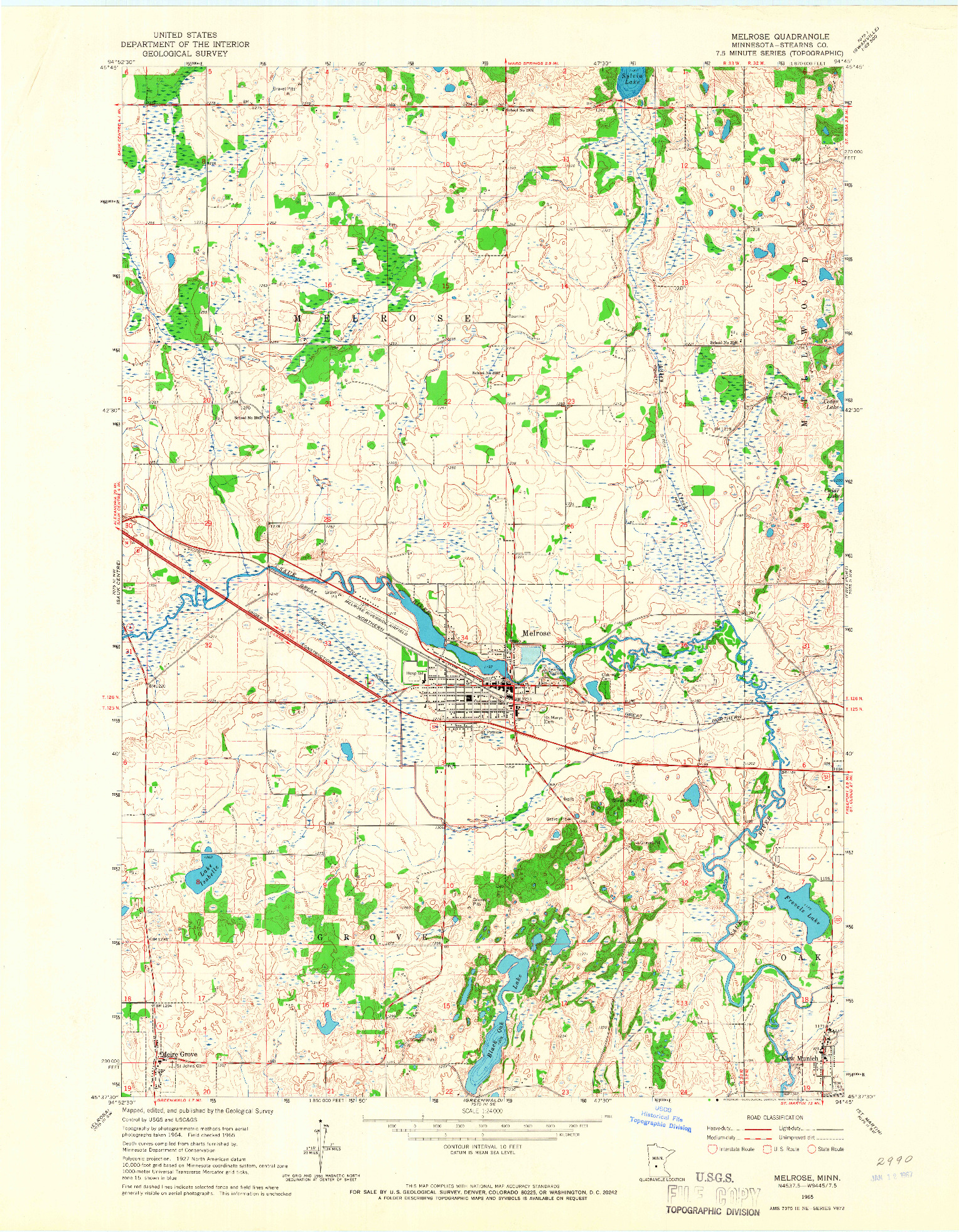 USGS 1:24000-SCALE QUADRANGLE FOR MELROSE, MN 1965
