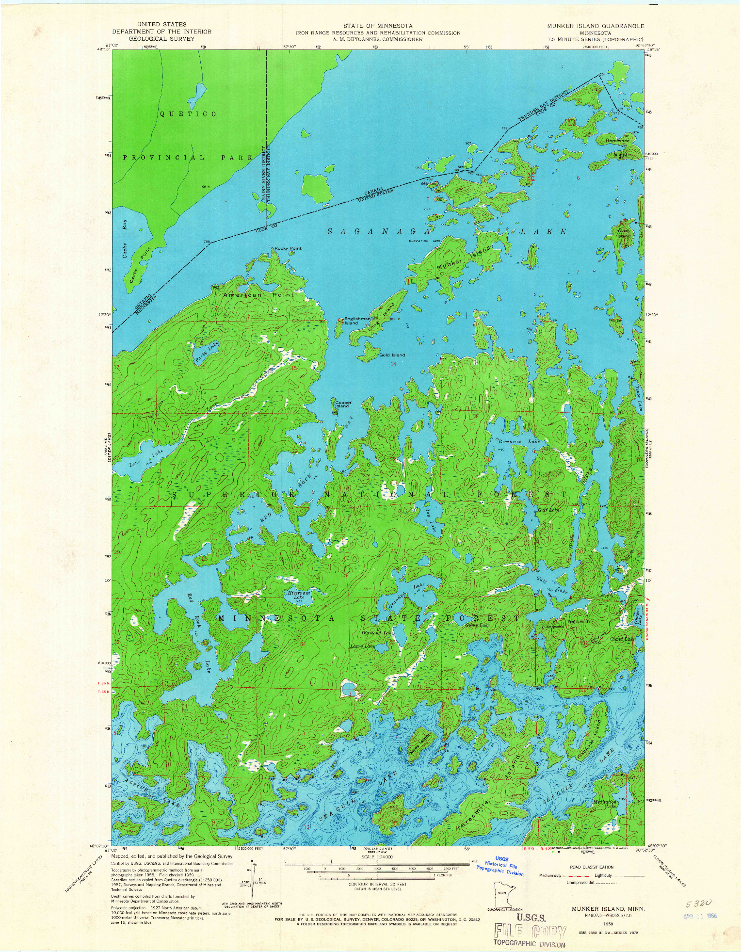 USGS 1:24000-SCALE QUADRANGLE FOR MUNKER ISLAND, MN 1959