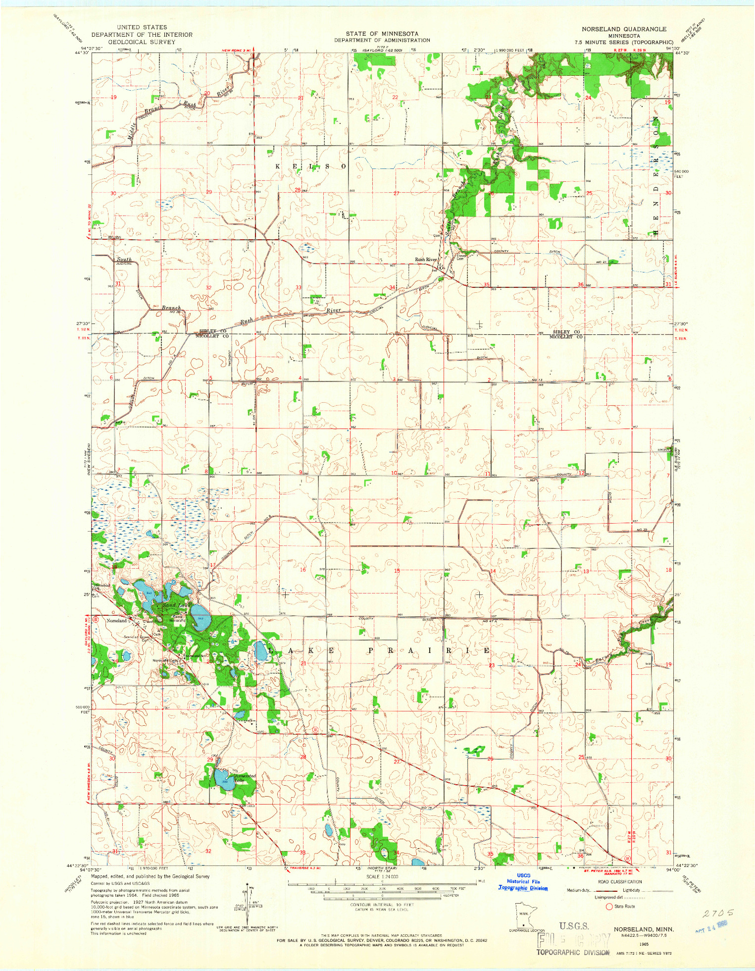 USGS 1:24000-SCALE QUADRANGLE FOR NORSELAND, MN 1965