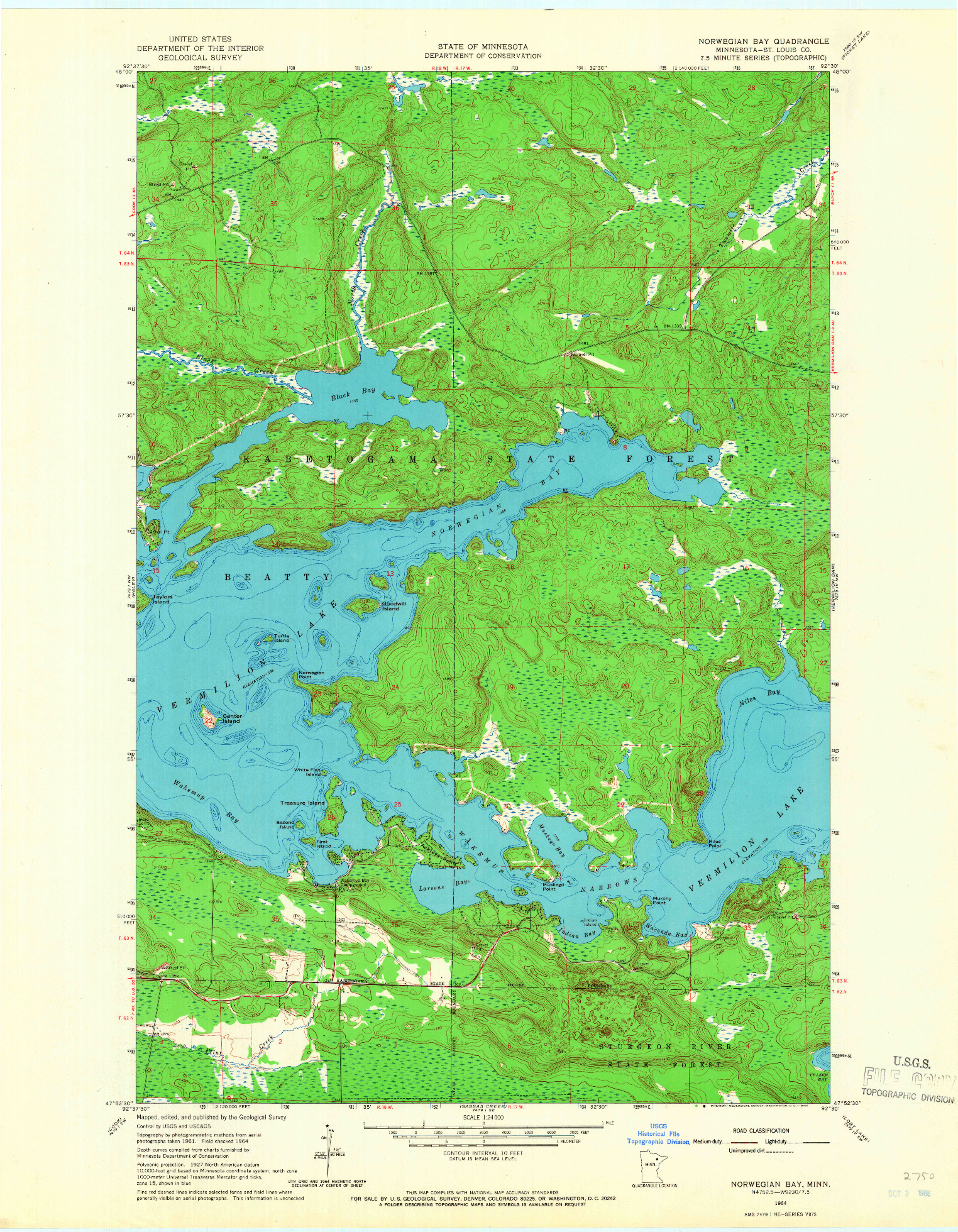 USGS 1:24000-SCALE QUADRANGLE FOR NORWEGIAN BAY, MN 1964