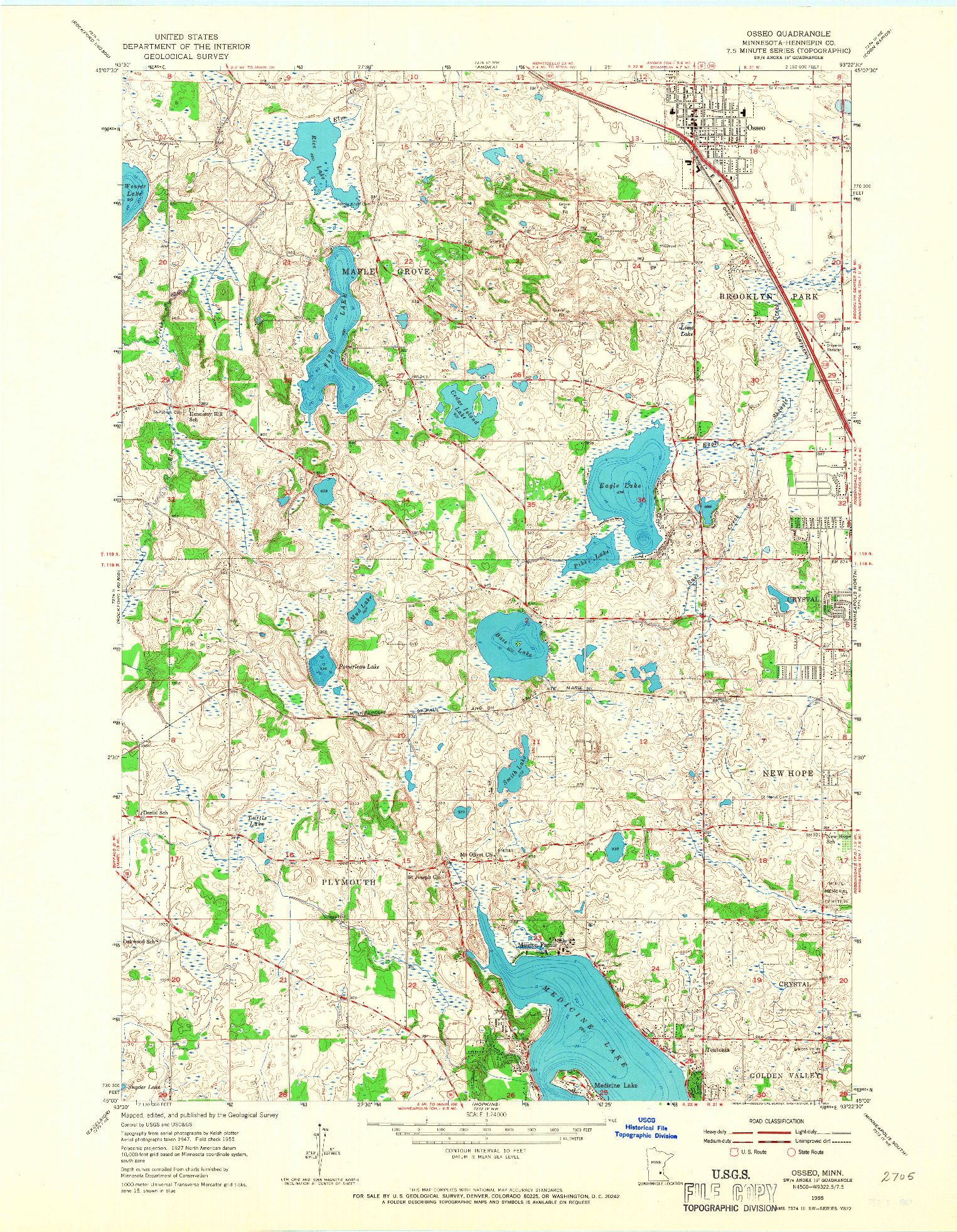 USGS 1:24000-SCALE QUADRANGLE FOR OSSEO, MN 1955