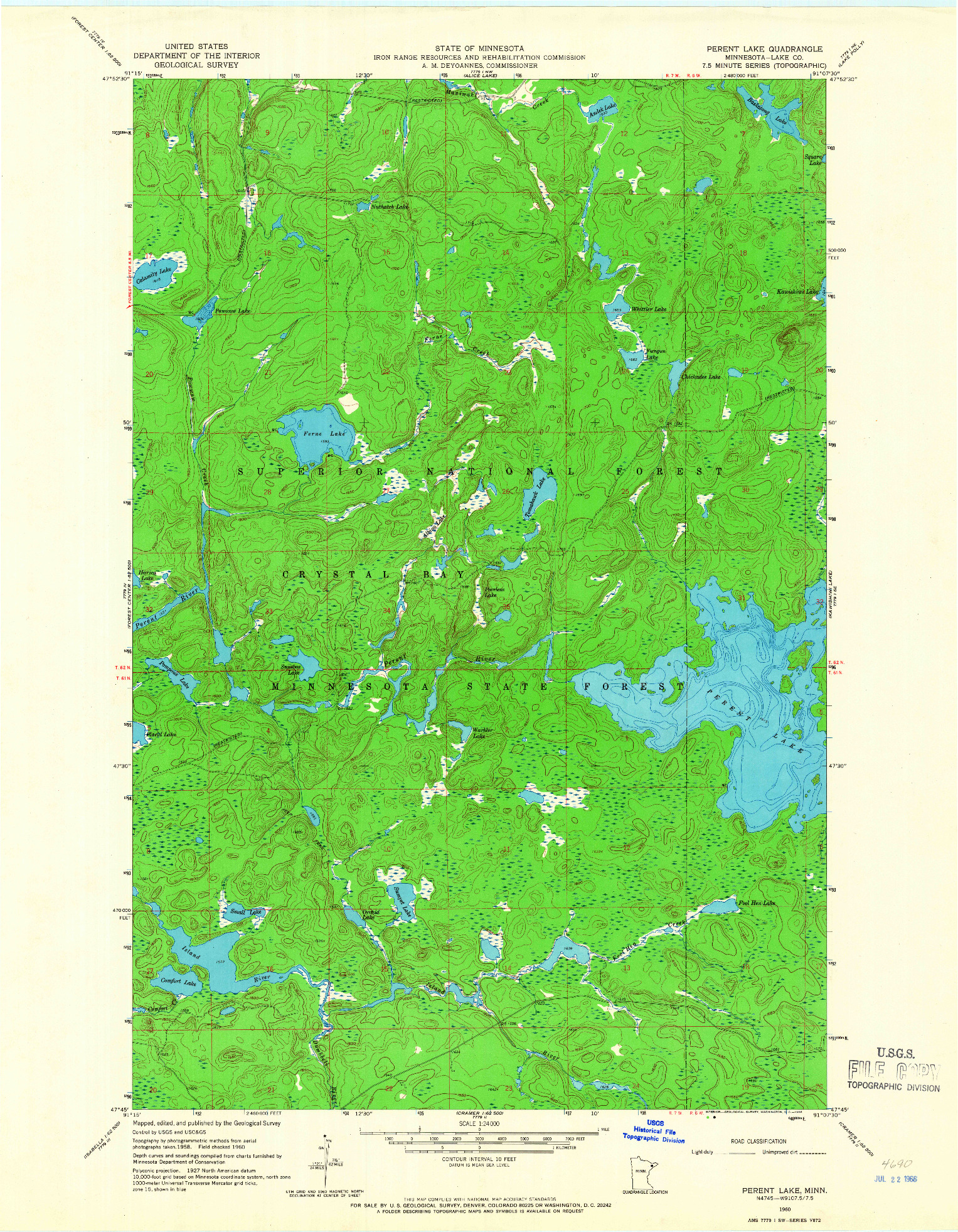 USGS 1:24000-SCALE QUADRANGLE FOR PERENT LAKE, MN 1960