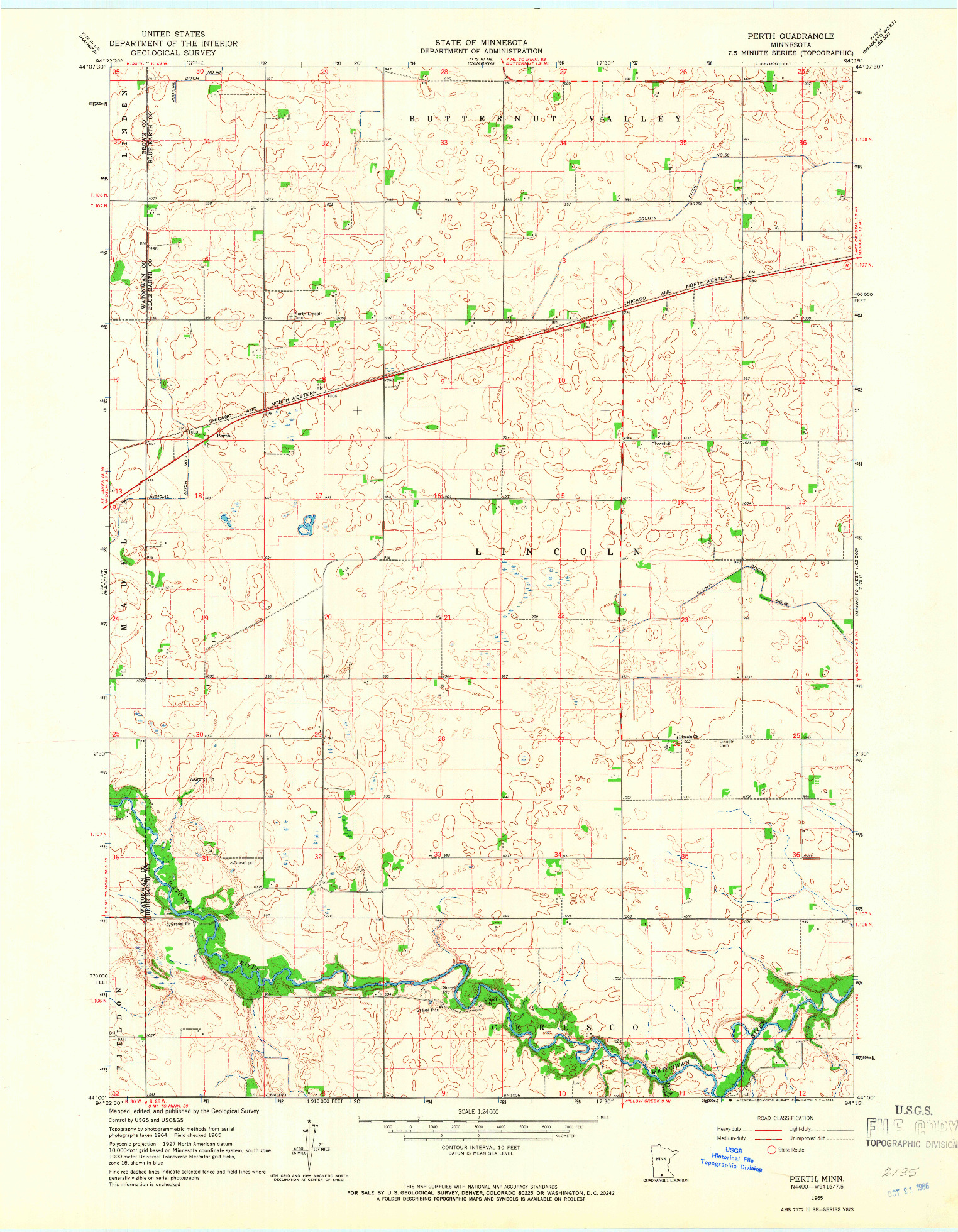 USGS 1:24000-SCALE QUADRANGLE FOR PERTH, MN 1965