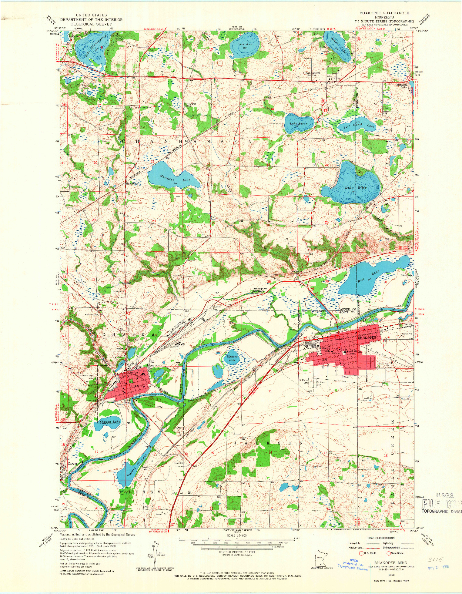 USGS 1:24000-SCALE QUADRANGLE FOR SHAKOPEE, MN 1958