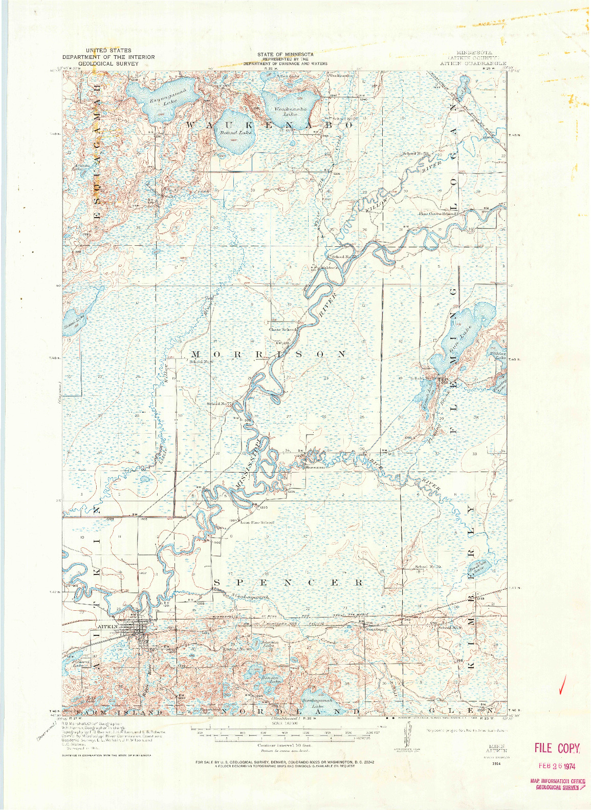 USGS 1:62500-SCALE QUADRANGLE FOR AITKIN, MN 1914