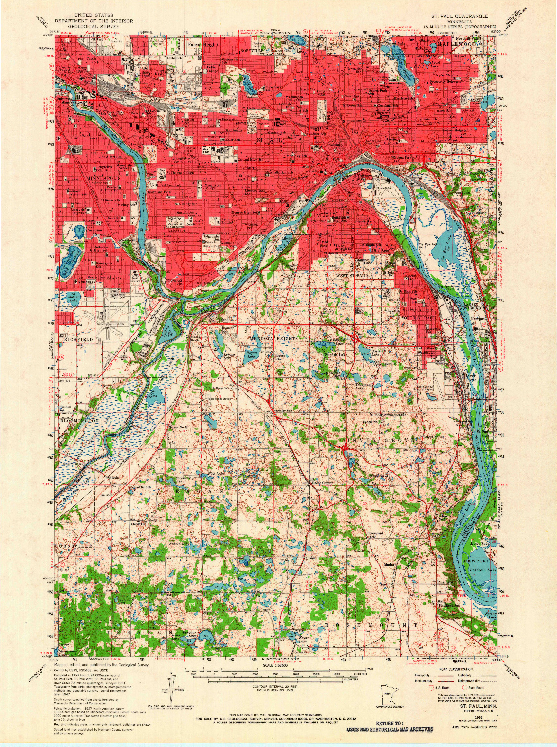 USGS 1:62500-SCALE QUADRANGLE FOR ST. PAUL, MN 1951