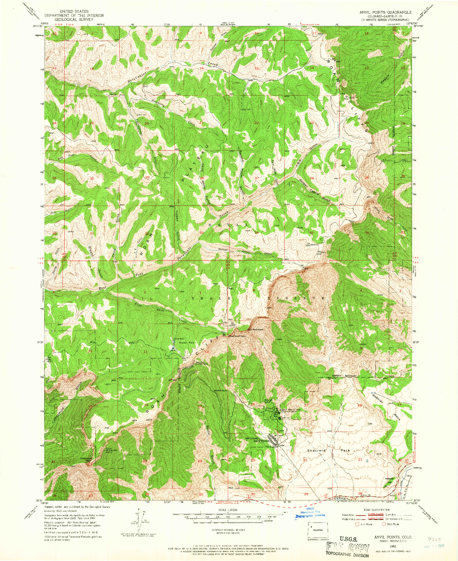 USGS 1:24000-SCALE QUADRANGLE FOR ANVIL POINTS, CO 1952