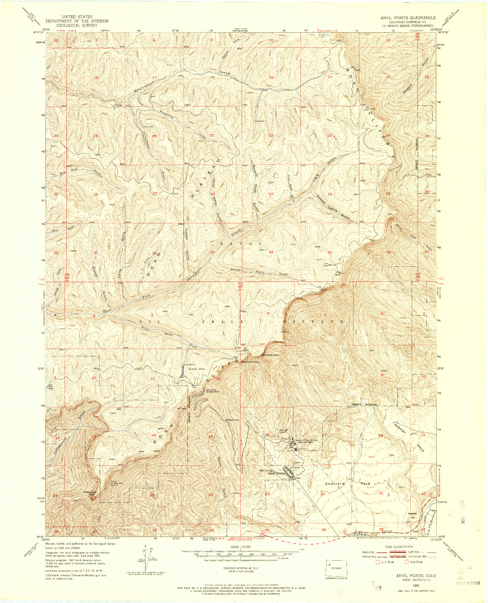 USGS 1:24000-SCALE QUADRANGLE FOR ANVIL POINTS, CO 1952