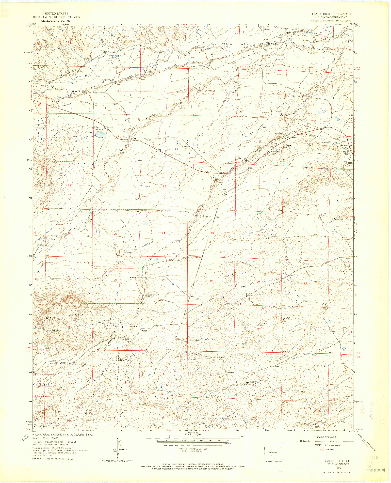 USGS 1:24000-SCALE QUADRANGLE FOR BLACK HILLS, CO 1963