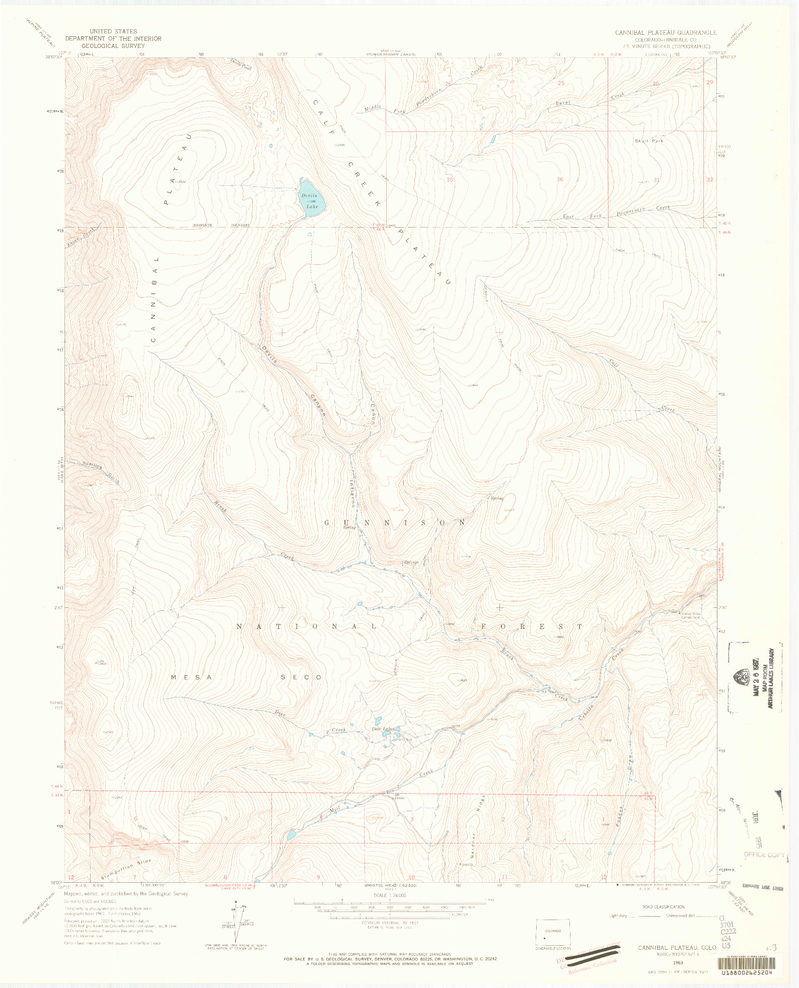 USGS 1:24000-SCALE QUADRANGLE FOR CANNIBAL PLATEAU, CO 1963