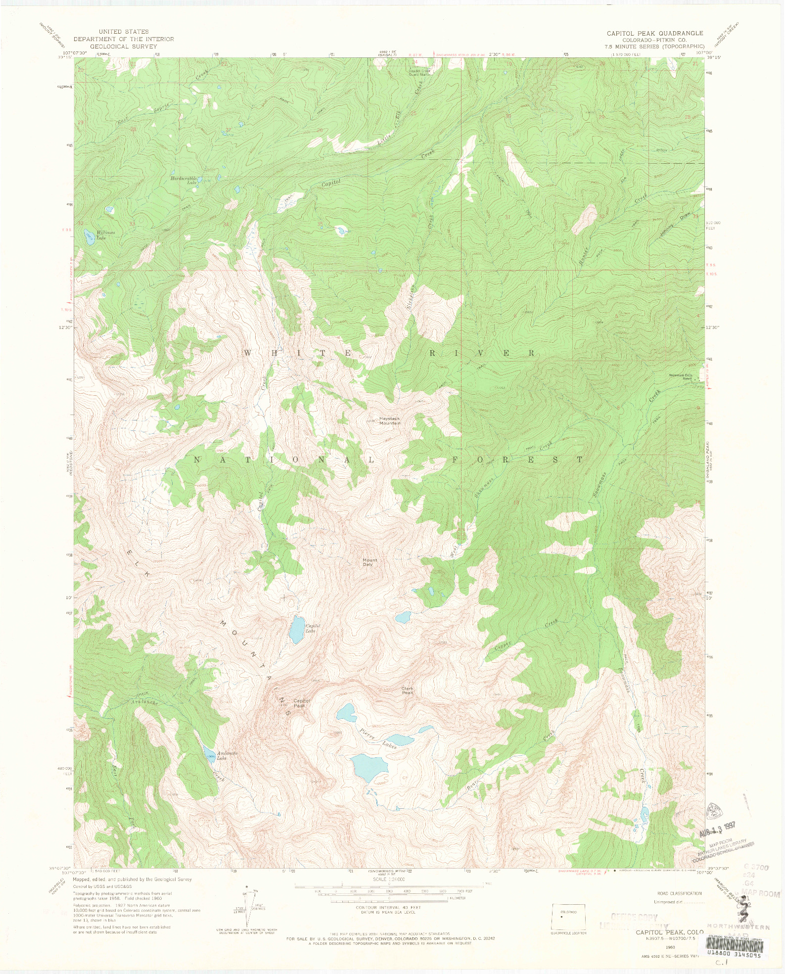 USGS 1:24000-SCALE QUADRANGLE FOR CAPITOL PEAK, CO 1960