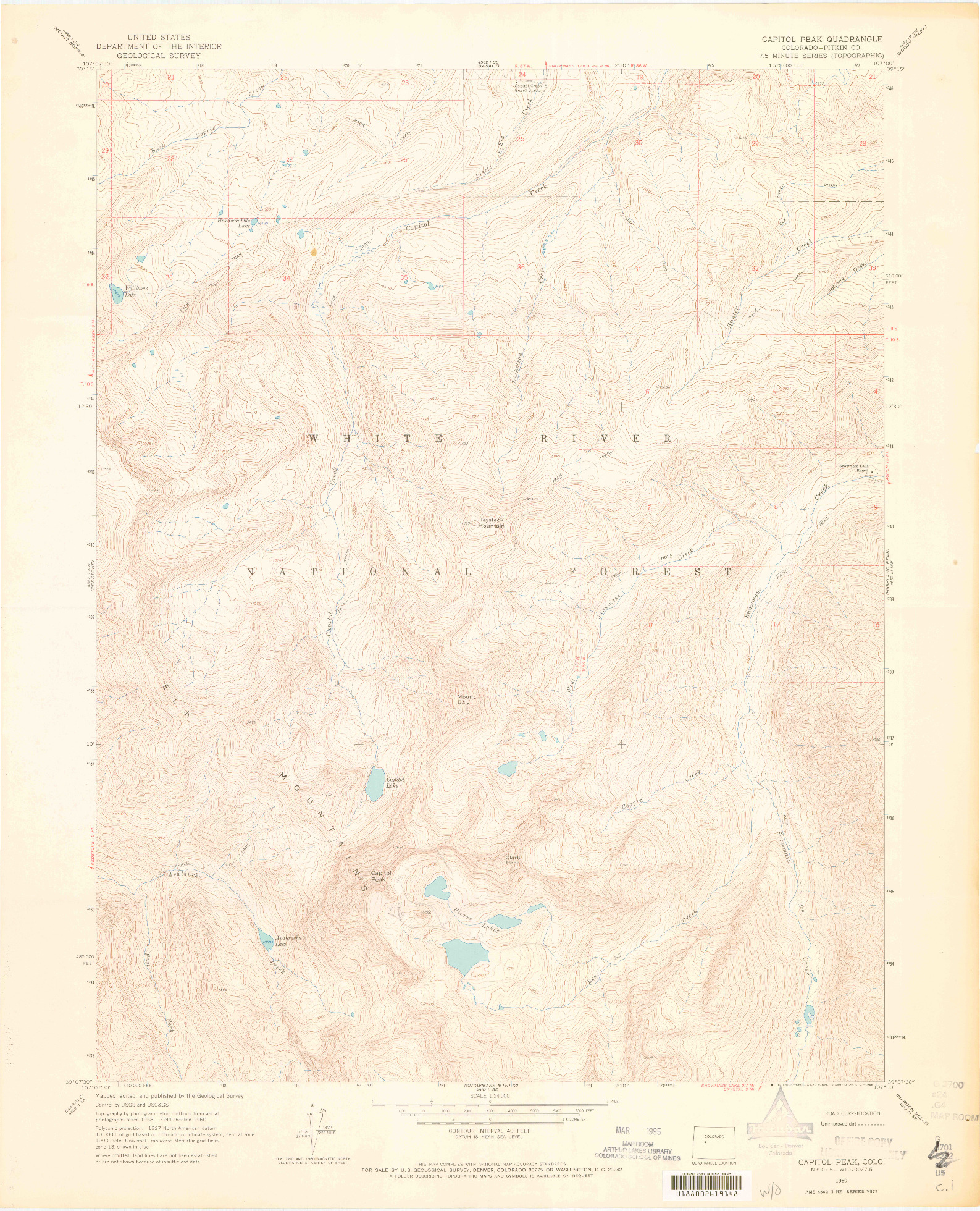 USGS 1:24000-SCALE QUADRANGLE FOR CAPITOL PEAK, CO 1960