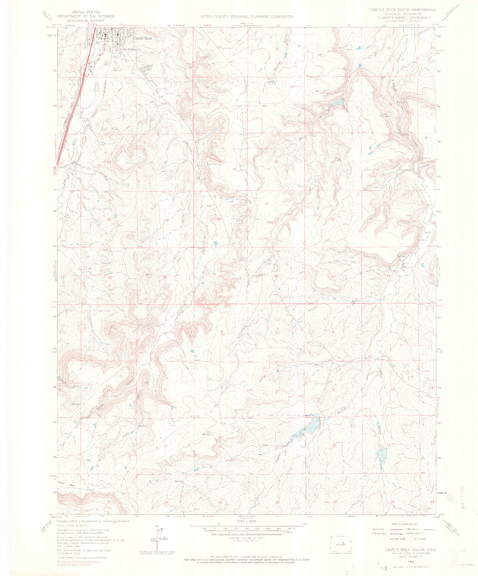 USGS 1:24000-SCALE QUADRANGLE FOR CASTLE ROCK SOUTH, CO 1965