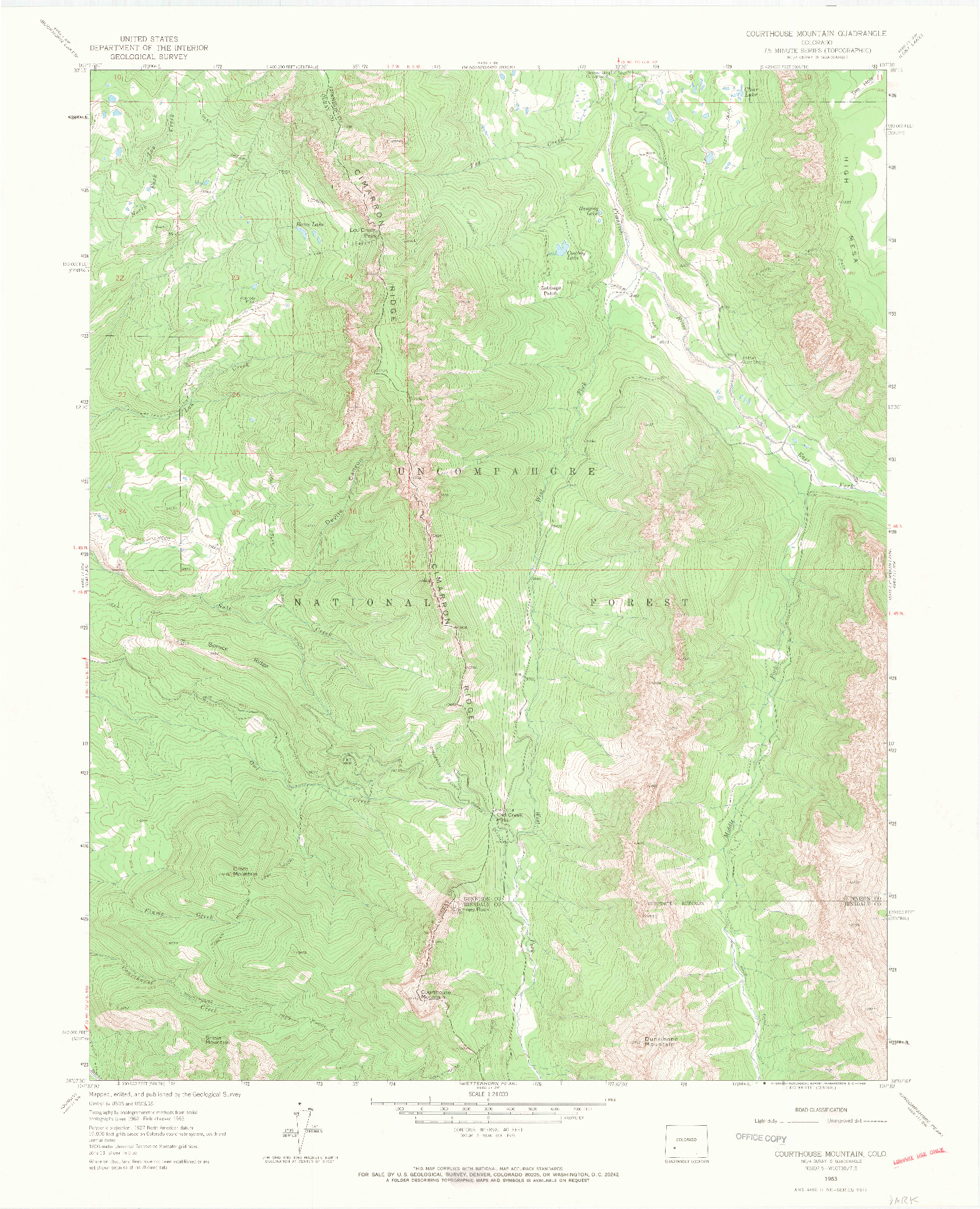 USGS 1:24000-SCALE QUADRANGLE FOR COURTHOUSE MOUNTAIN, CO 1963