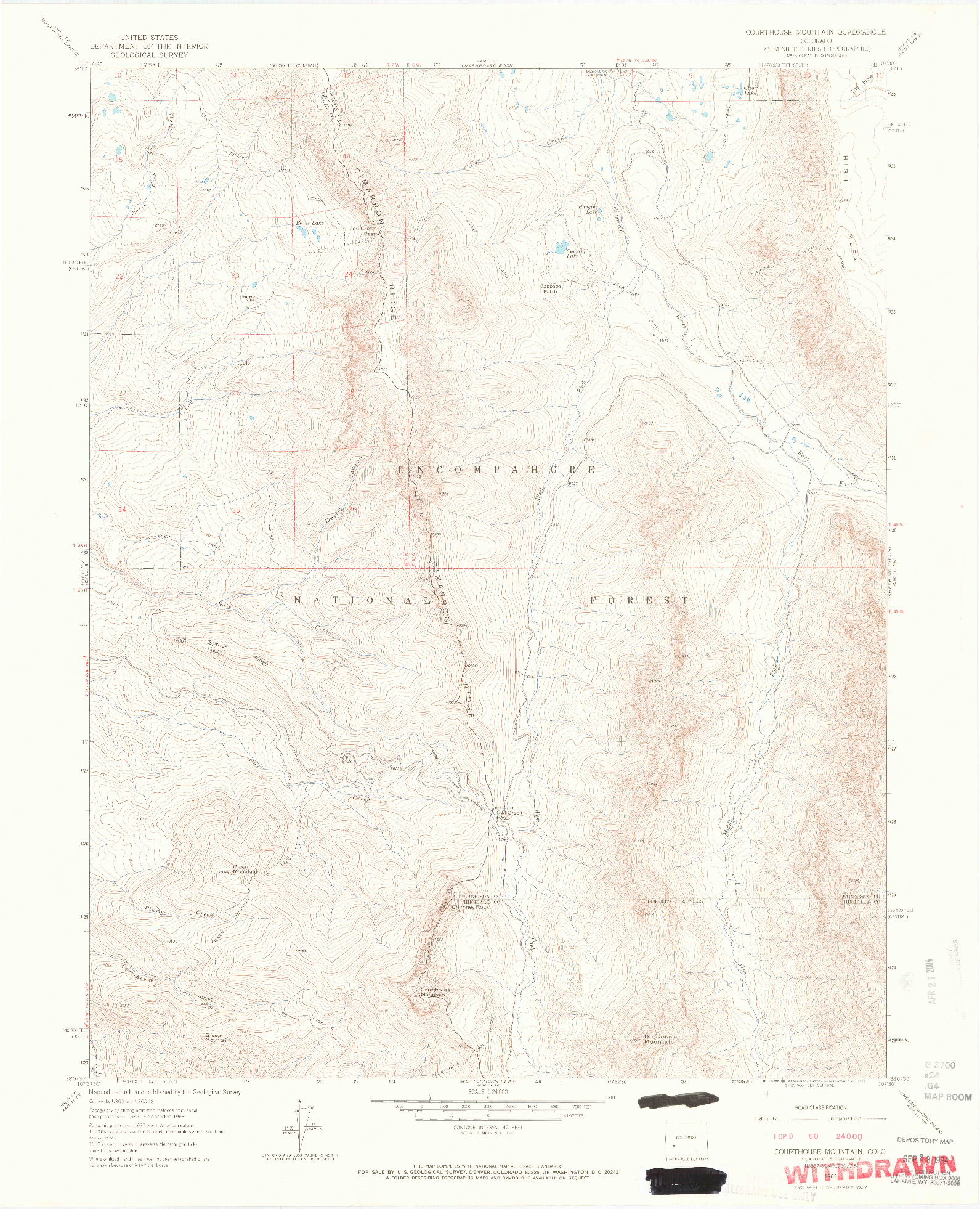 USGS 1:24000-SCALE QUADRANGLE FOR COURTHOUSE MOUNTAIN, CO 1963