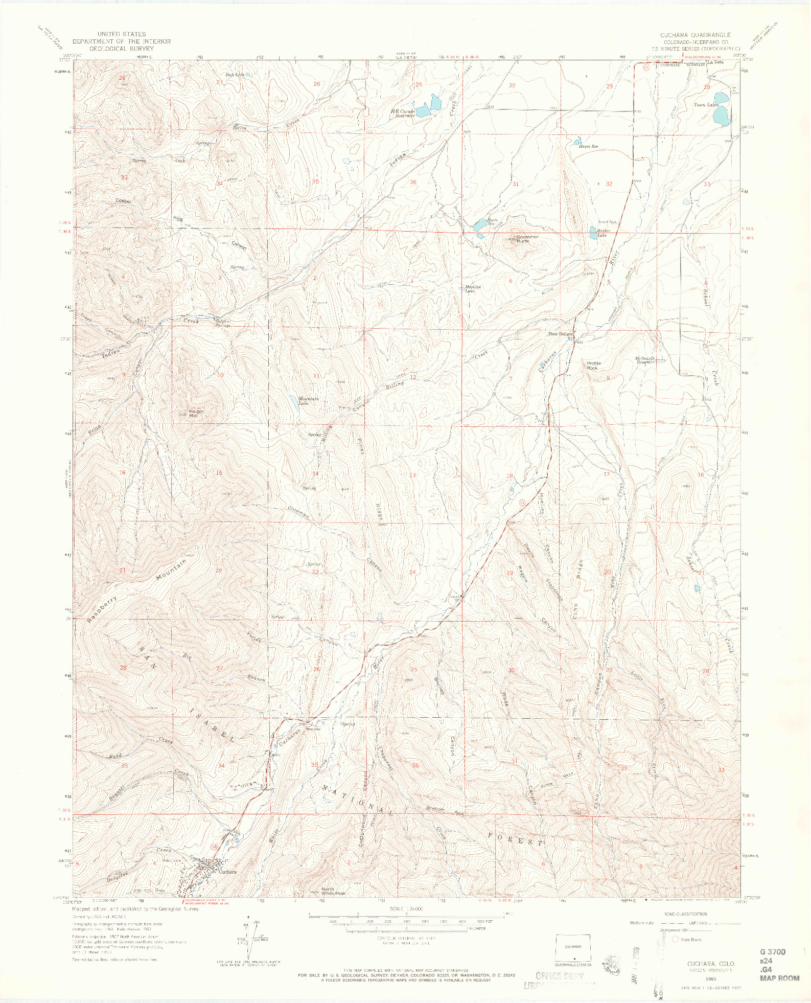USGS 1:24000-SCALE QUADRANGLE FOR CUCHARA, CO 1963