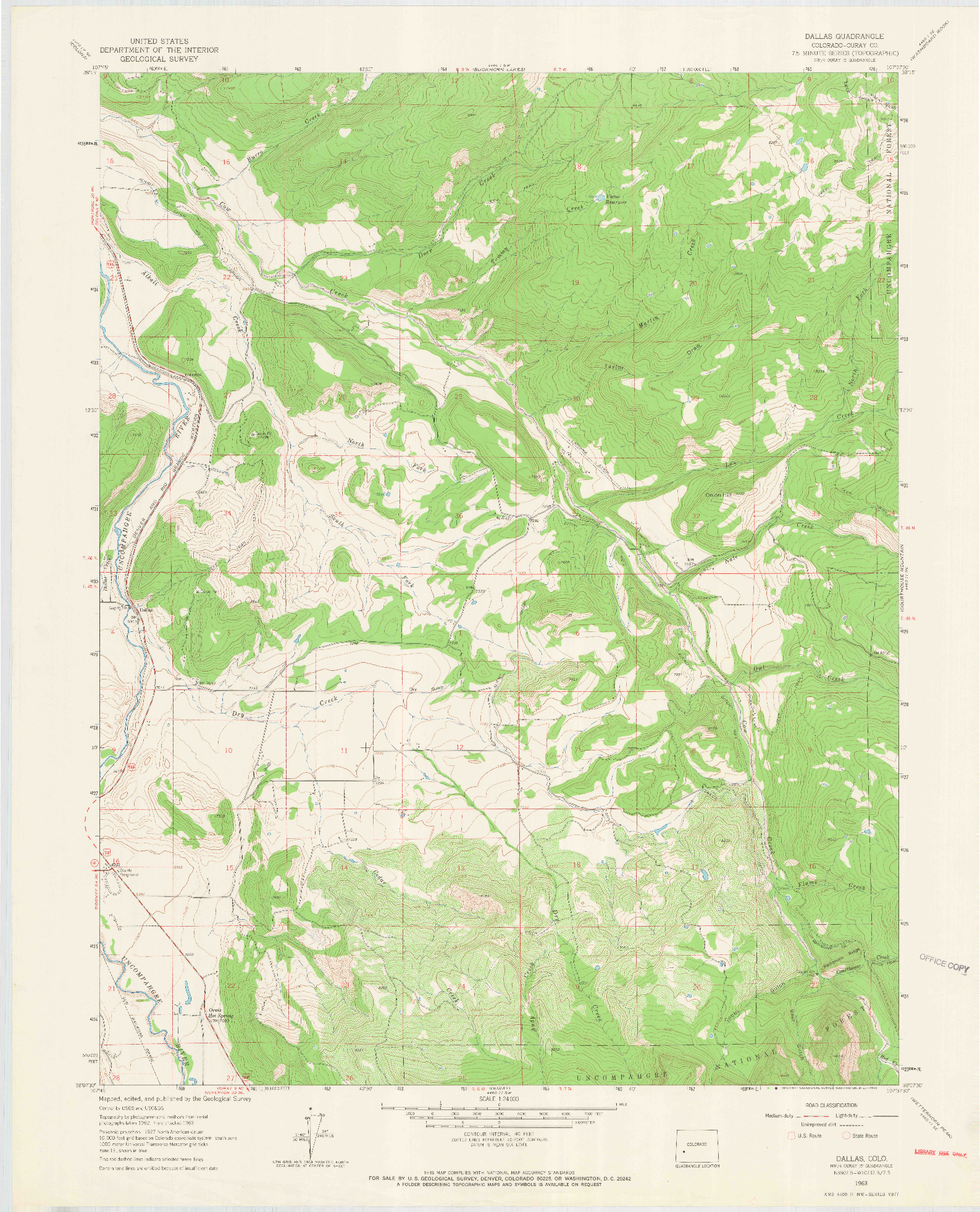 USGS 1:24000-SCALE QUADRANGLE FOR DALLAS, CO 1963