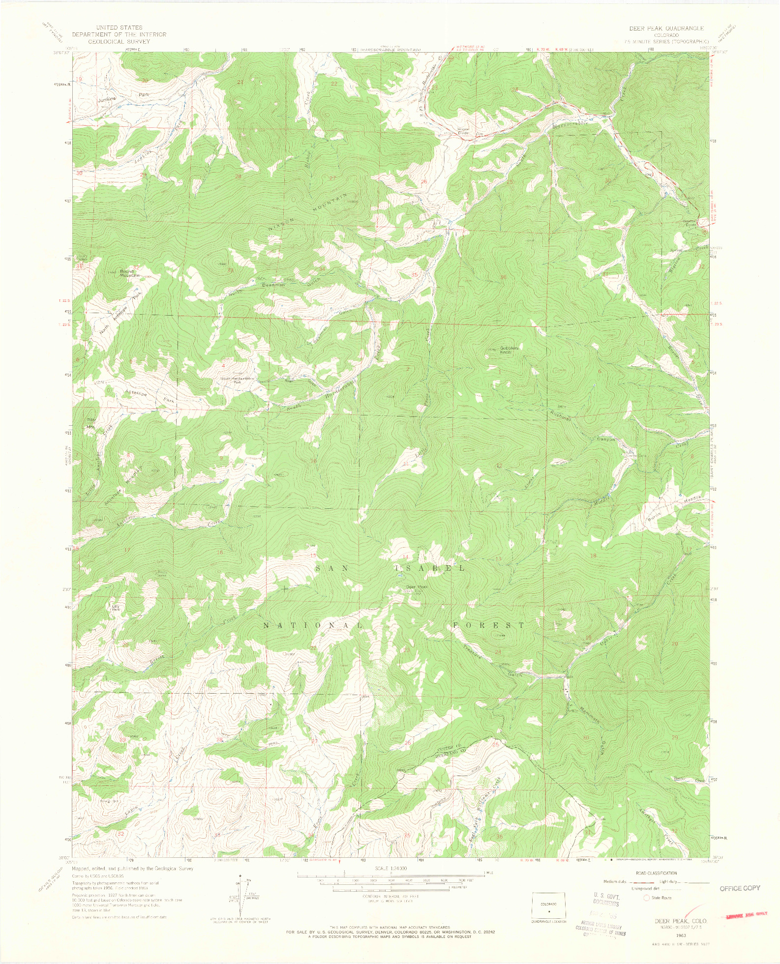 USGS 1:24000-SCALE QUADRANGLE FOR DEER PEAK, CO 1963