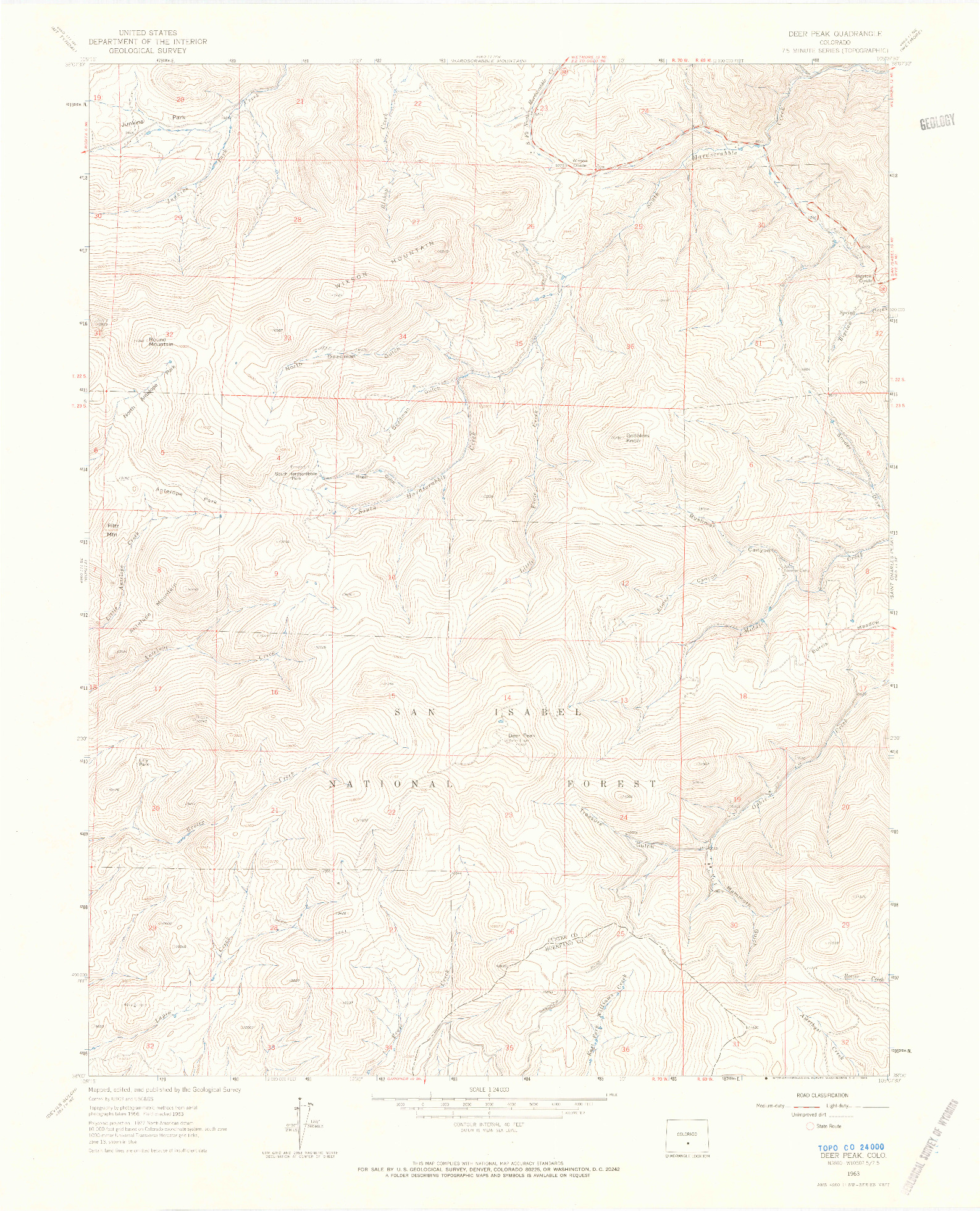 USGS 1:24000-SCALE QUADRANGLE FOR DEER PEAK, CO 1963